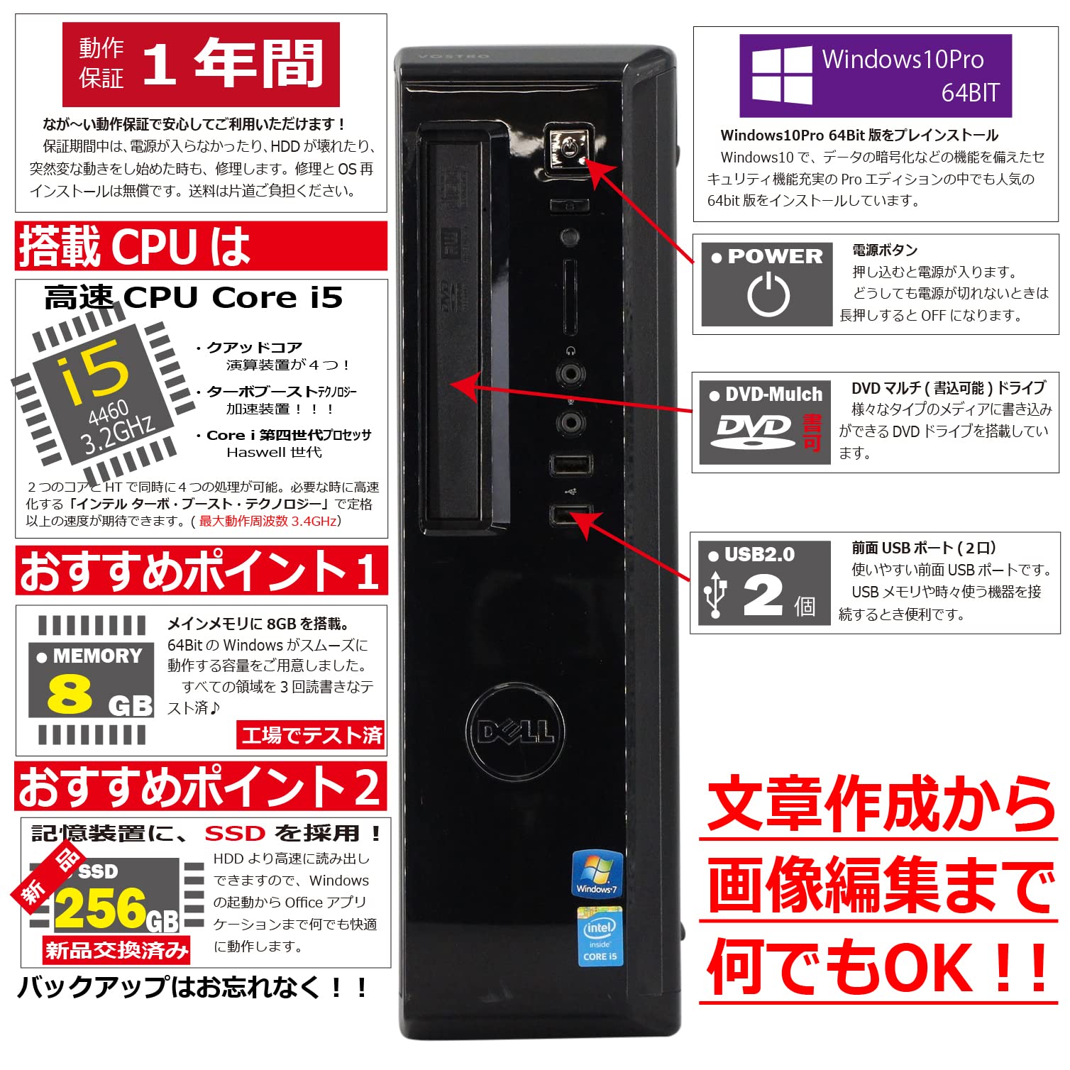 受付終了】SSDで高速化！オフィス搭載 第四世代 Core i3 DELL VOSTRO 3800