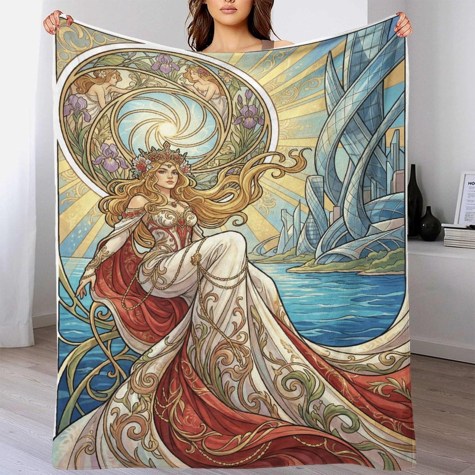 W7C8U2X3 Art Nouveau Woman for for Soft Throw Blanket, Bedroom Sofa Couch