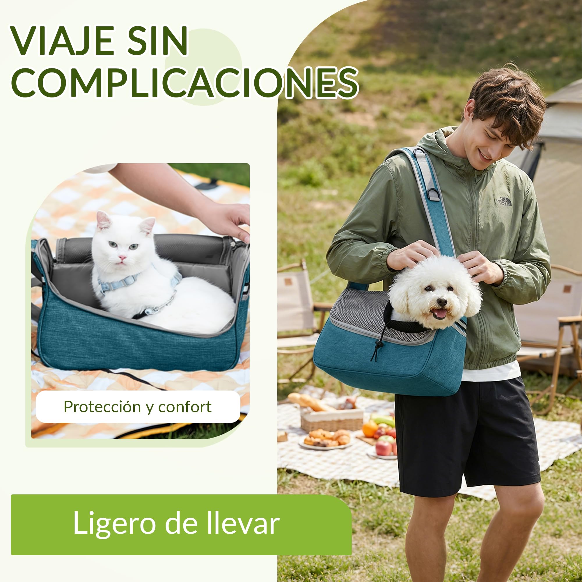 ALLSOPETS Bolsa Bandolera para Perros Pequeños y Gatos – Sling Transpirable para Cachorros con Correa Ajustable y Bolsillo Lateral, Transportín para Gatos de Viaje y Camping (Azul Cielo)