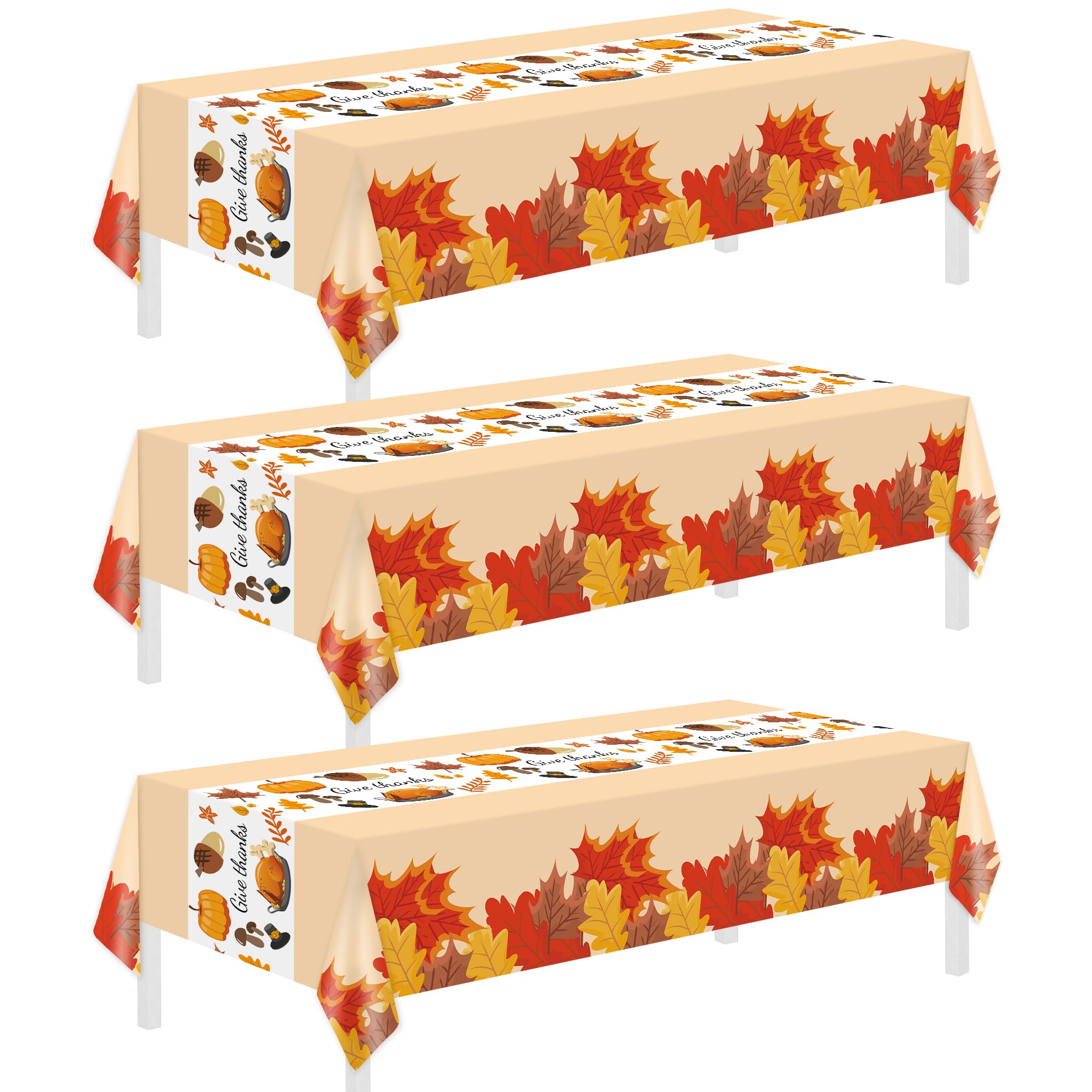 Childom Thanksgiving Tablecloth, 3 Pack Disposable Plastic Tablecloth 54" x 108" Thanksgiving Decorations, Autumn Maple Leaf Party Table Cover, Fall Harvest Party Decor for Outside,Picnic,Home,Dinner