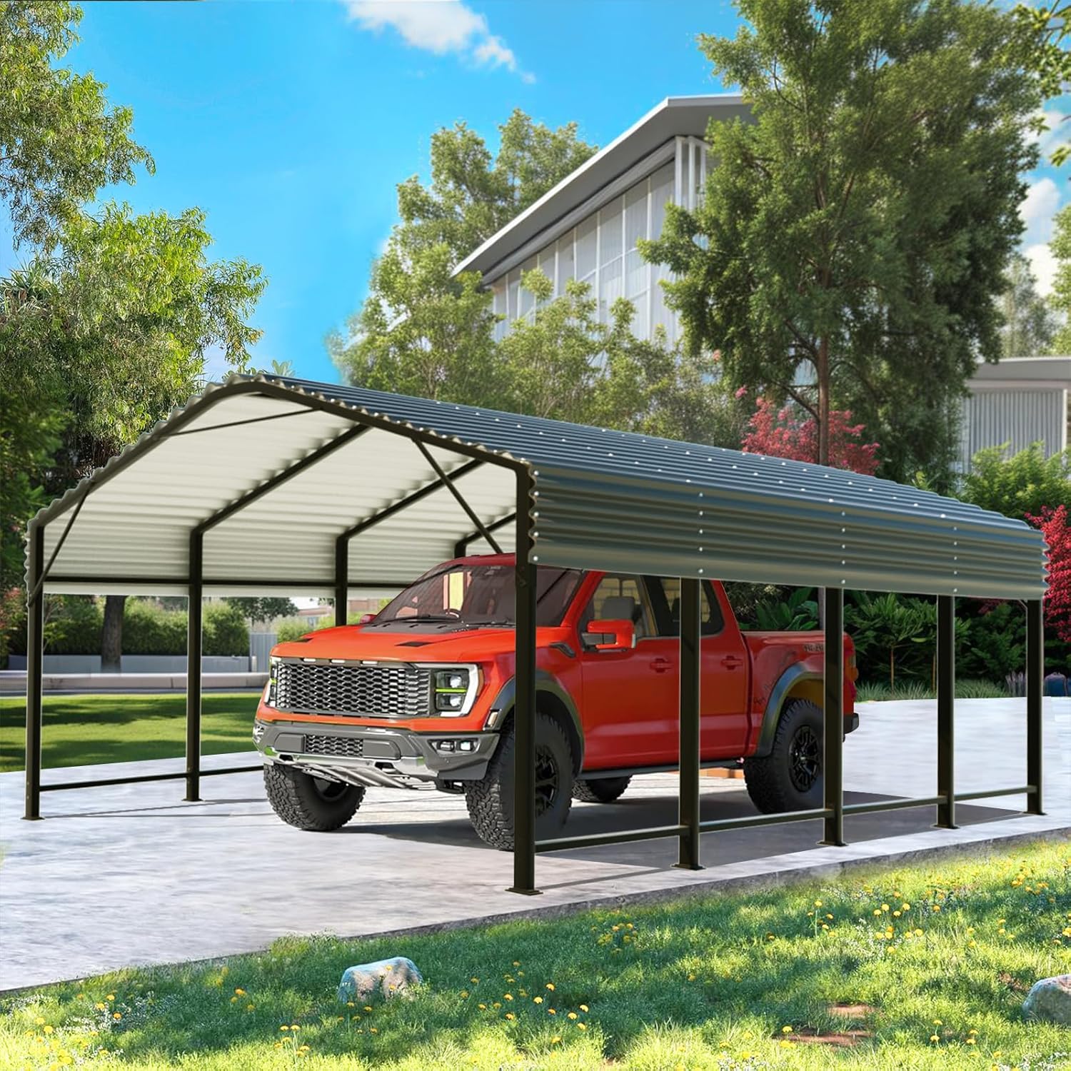 Metal Carport 12x20 FT, Heavy Duty Carport with Galvanized Steel Roof and Updated Frame Structure, Car Shelter for Car, SUV, Boats and Truck Metal Carport 12x20 FT, Heavy Duty Carport with Galvanized Steel Roof and Updated Frame Structure, Car Shelter for Car, SUV, Boats and Truck