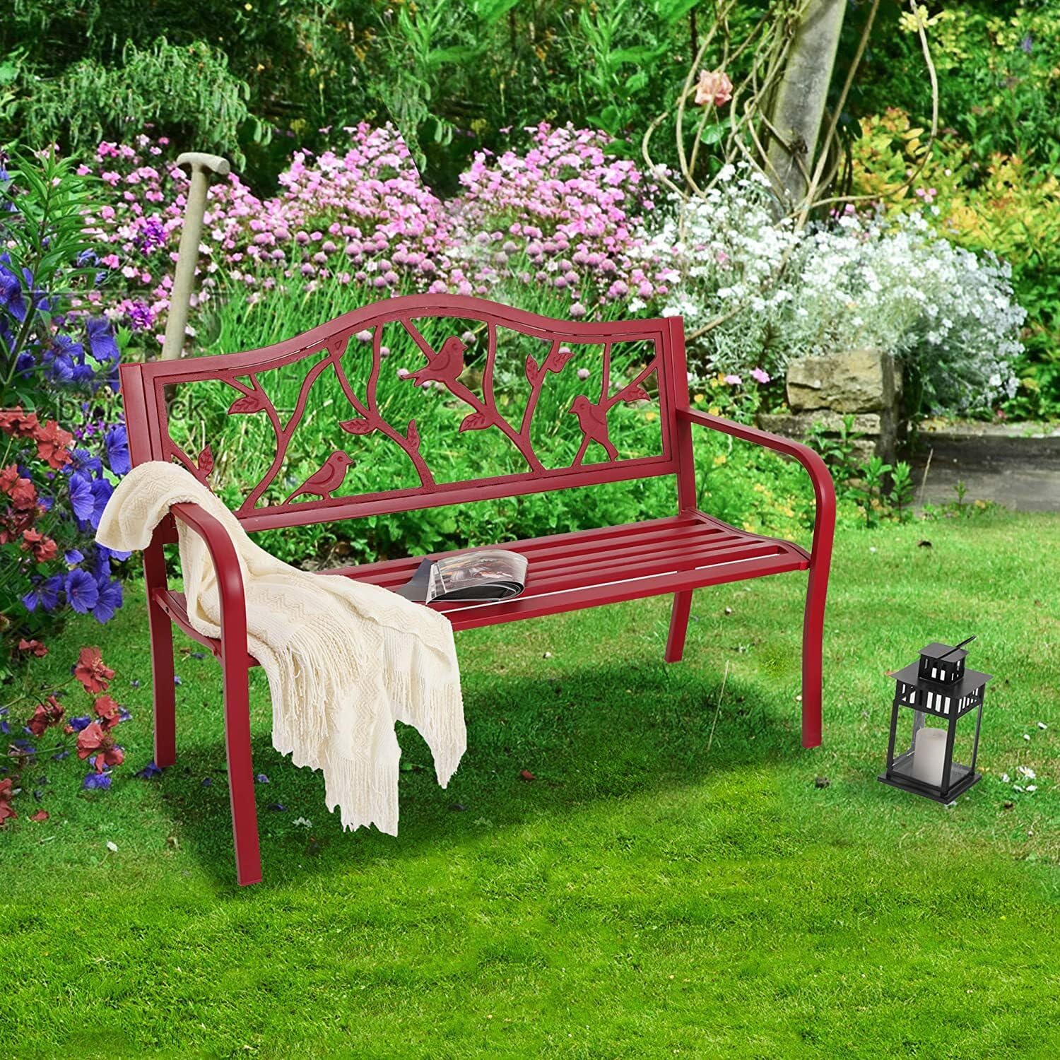Outdoor Bench Patio Chair Metal Garden Furniture Deck Backyard Park Porch Seat ~