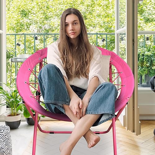 Miniatura 2 de Silla elástica portátil plegable, silla de plato, silla de juego Bunjo para exteriores e interiores y campamento y barbacoa (rosa)
