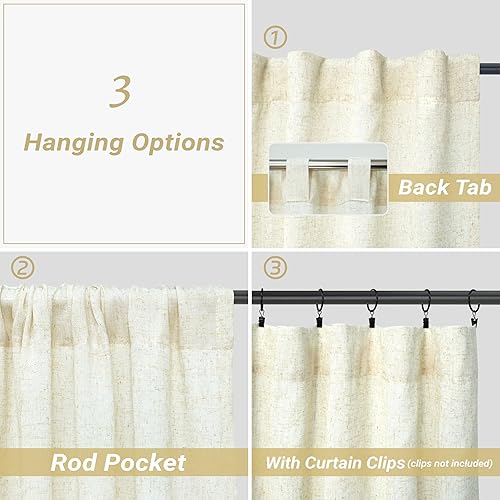 Miniatura 8 de DriftAway 2 paneles de cortinas traslúcidas de lino extralargas de 90 pulgadas de largo, cortinas de lino para privacidad con filtro de luz,