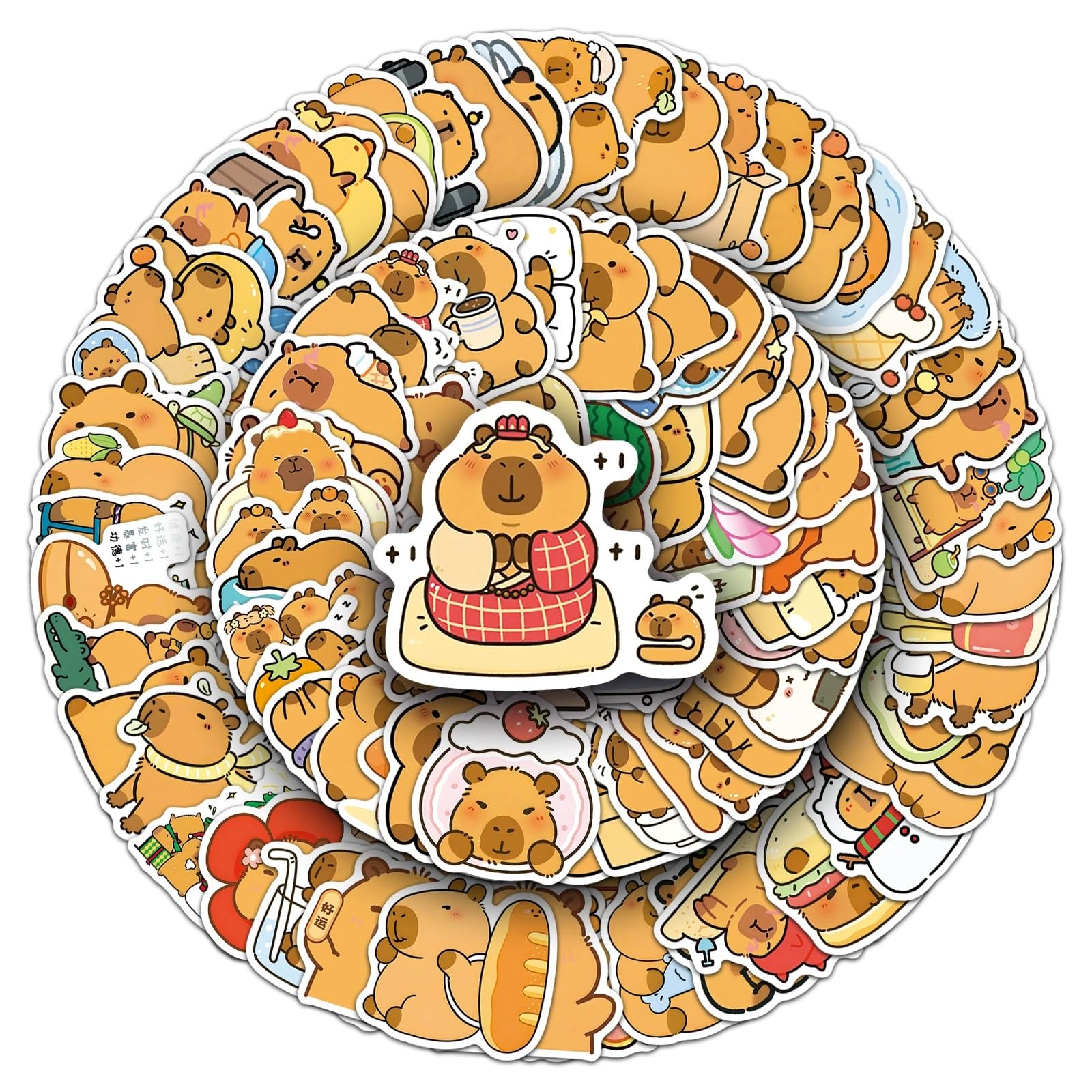 100 Pcs Capybara Stickers Laptop Car Scrapbook Phone Skateboard Suitcase Luggage Bike Cartoon Animal Vinyl Waterproof Aesthetic Personalised Stickers for Teens Boys Girls Adults