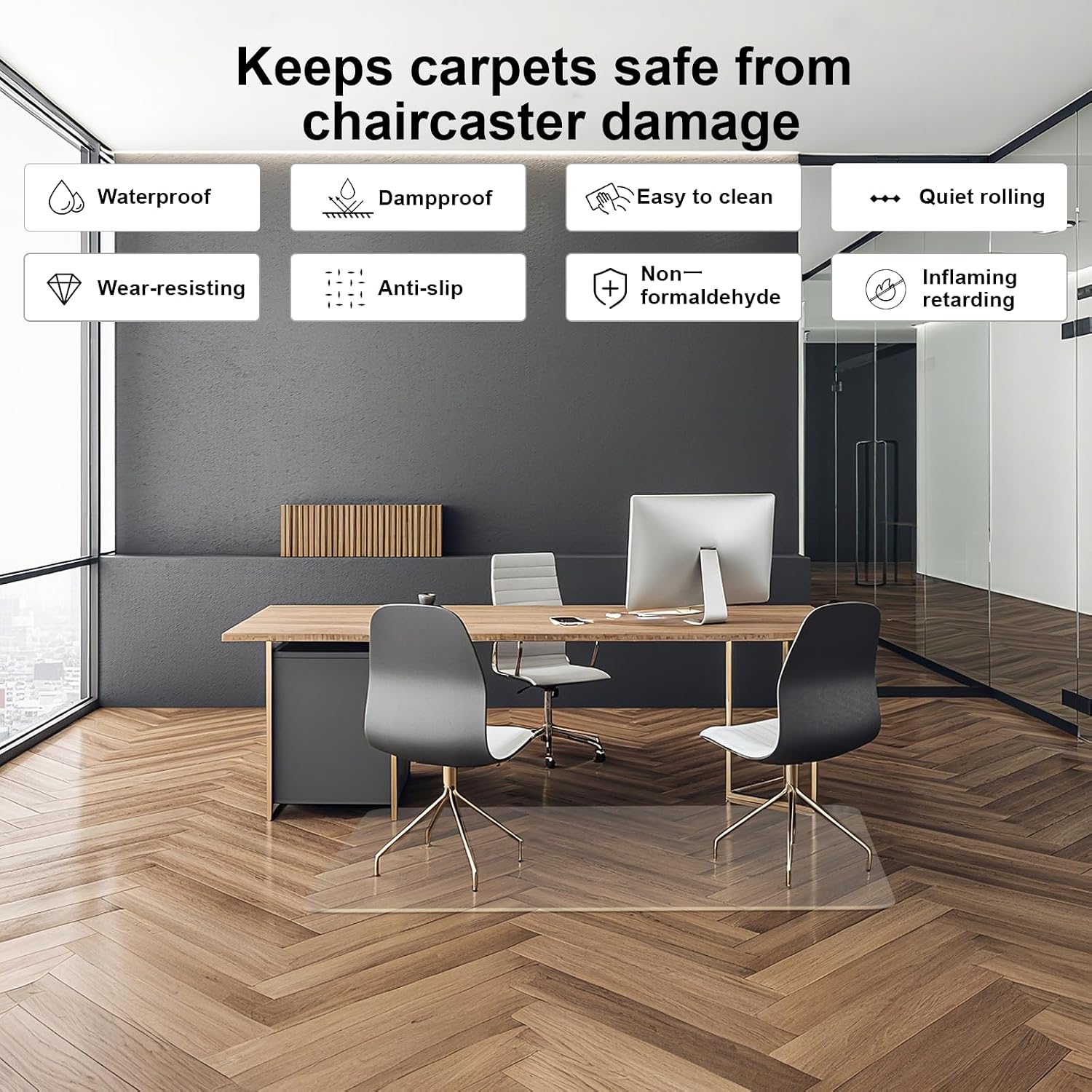 Office Chair Mat for Hard Floors,45"x54" Desk Mat for Chair for Hardwood Floor,Non-Slip Hard Floor Protector Desk Chair Mat for Home,Vinyl Floor Mat for Kids & Pets - Not for Carpet (Clear)