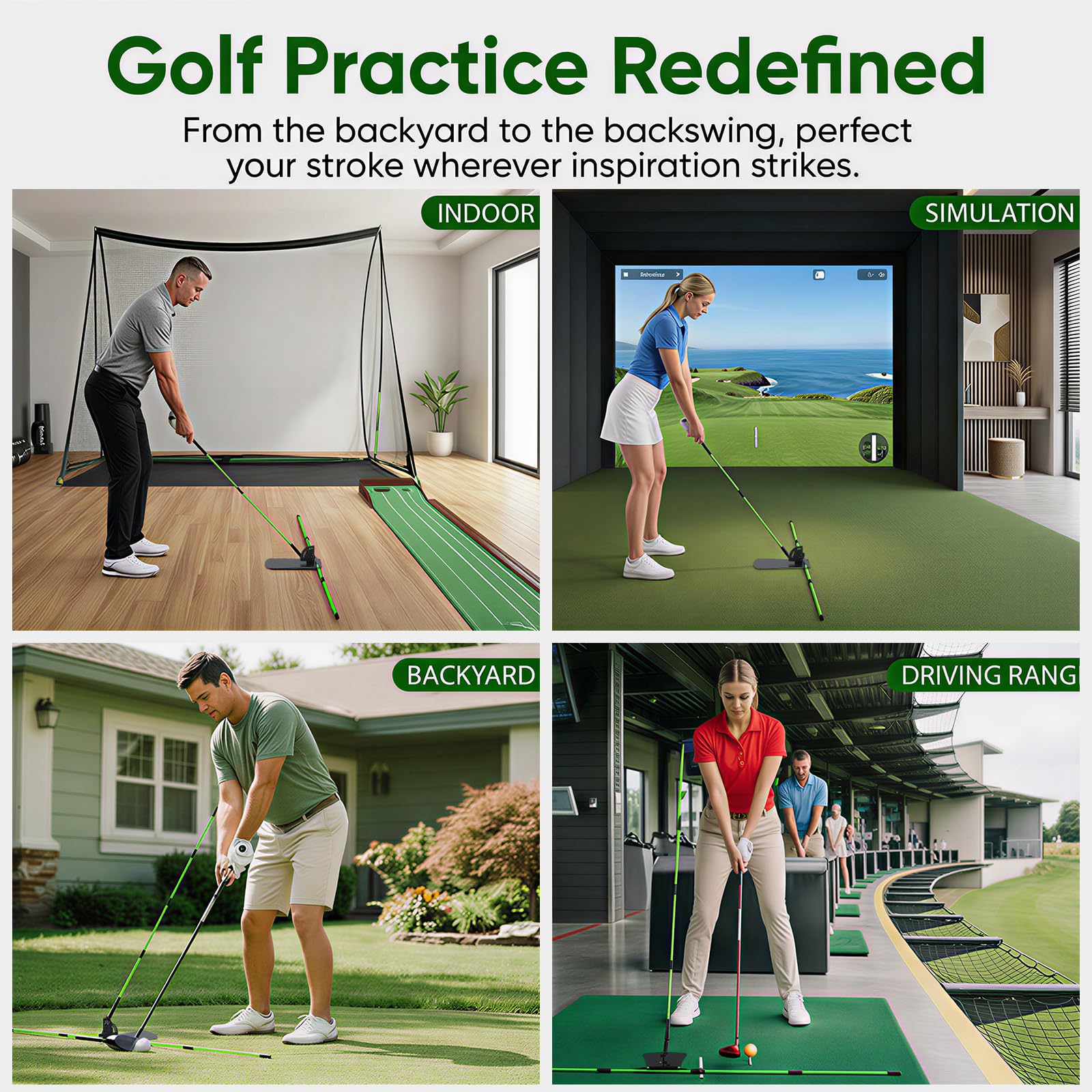 Soporte para palos de alineación de golf con ángulo ajustable, ayuda de entrenamiento de swing de golf para apuntar a putt, ayuda de entrenamiento de golf con 2 palos de alineación y bolsa portátil