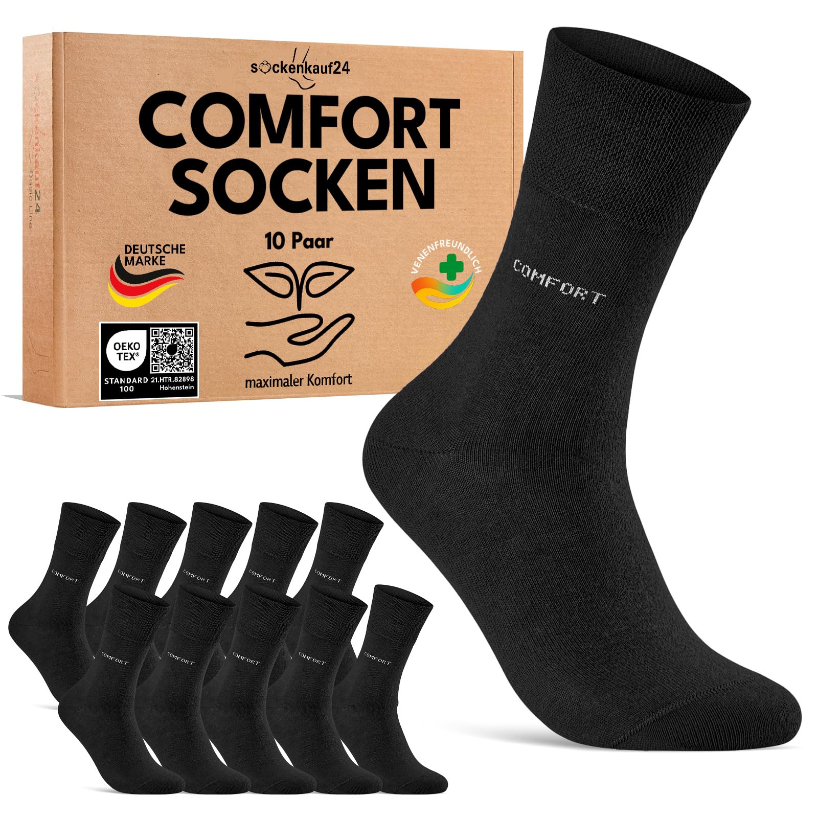 sockenkauf24 10 Paar Comfort Socken ohne Gummibund & ohne Naht für Damen & Herren Gesundheitssocken ohne Gummi mit Komfortbund
