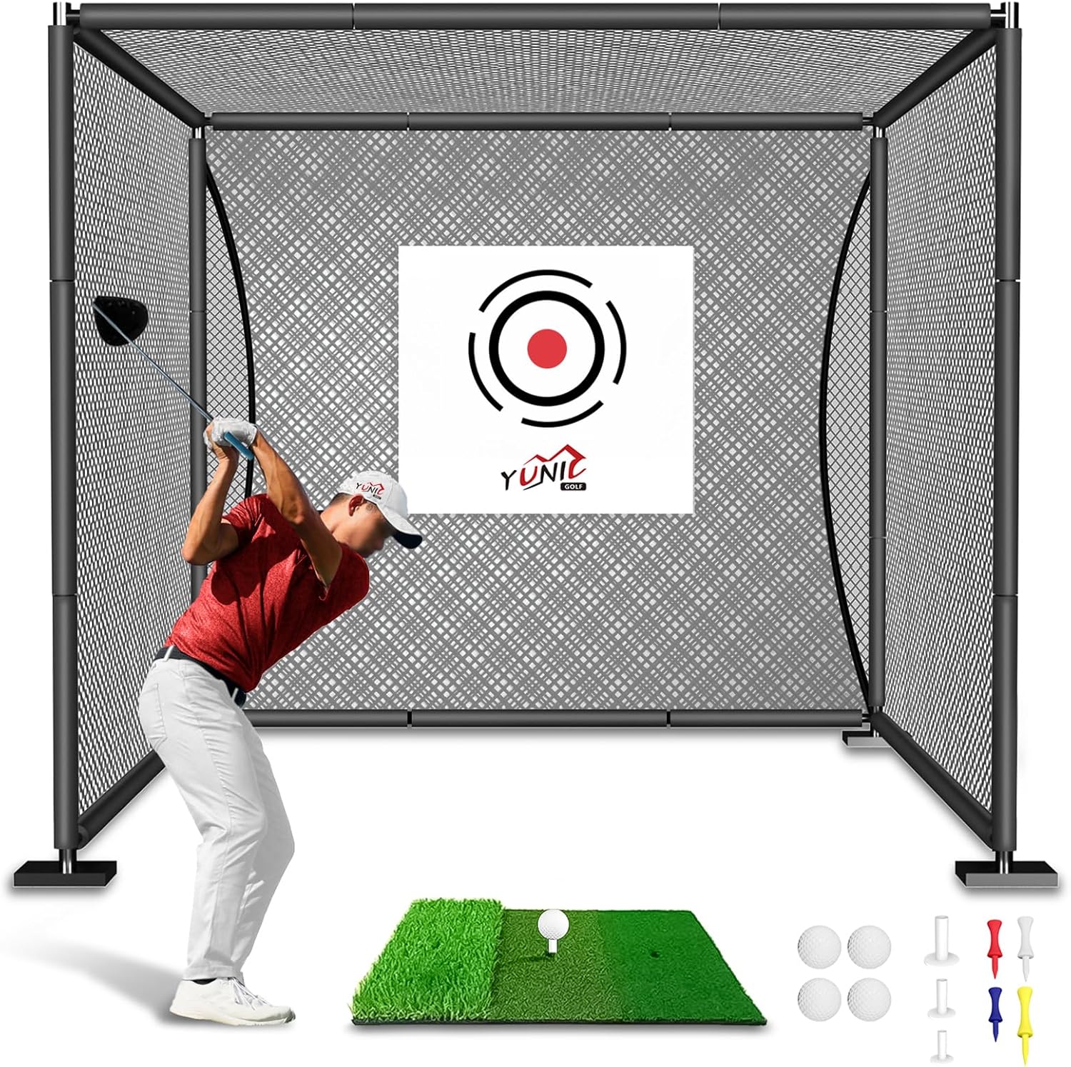 YUNIC Golf Driving Cage with Metal Frame - Choose Standard Hitting Target or Simulator Impact Screen