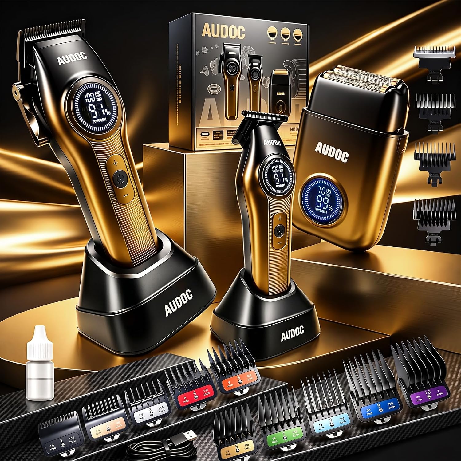 Hair Clippers and Trimmers Set for Men Professional, Gold