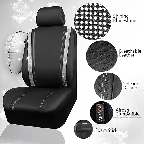 Miniatura 3 de CAR PASS - Funda de asiento de cuero con diamantes, para 2 asientos delanteros interiores, impermeable, universal, para el 95% de autos, camiones y