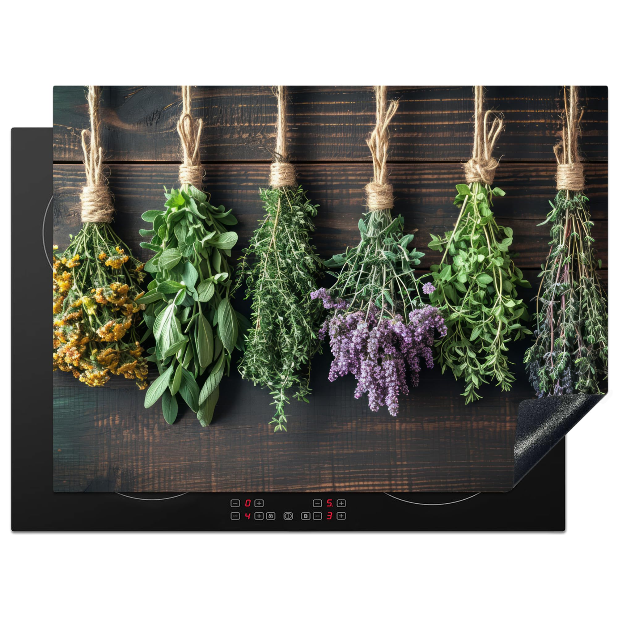 KitchenYeah© Herdabdeckplatte Einteilig Küche Ceranfeld Abdeckplatte Cerankochfeld Abdeckung Induktionskochfeld Schutzmatte Pflanzen - Holz - Blumen - Trocknen - 71x52 cm