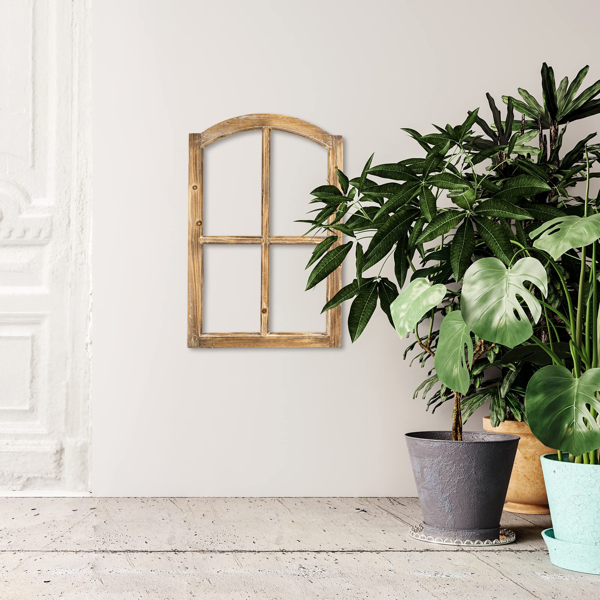 Vintage Stallfenster Landhausstil - Deko Fenster mit Halbbogen aus Holz ohne Scheiben - Wand Deko Holz - Holzfenster