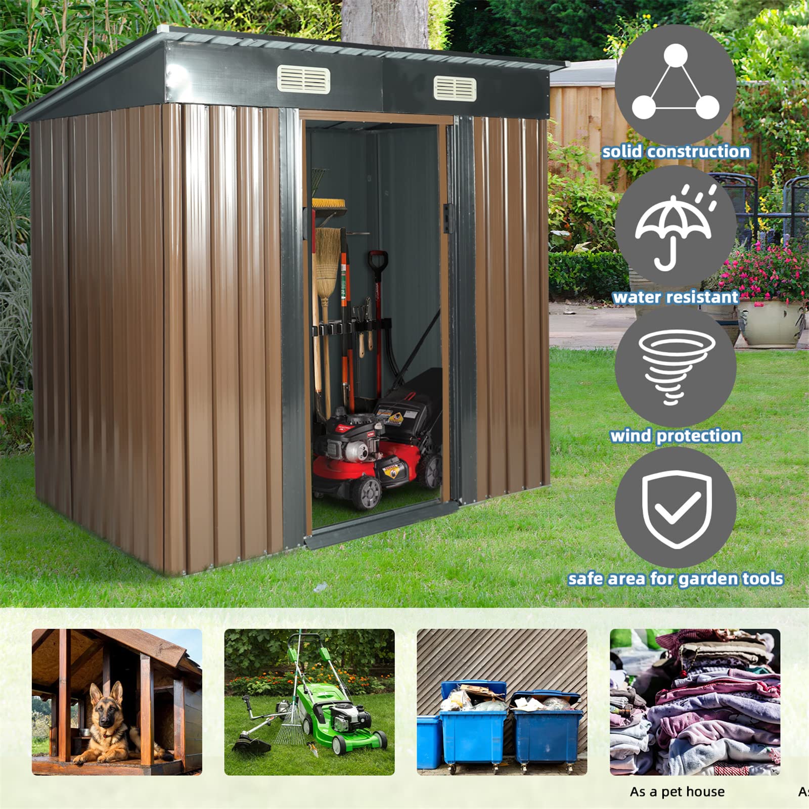 GRAVFORCE Outdoor Storage Shed 6 x 4 FT, Steel Garden Shed with
