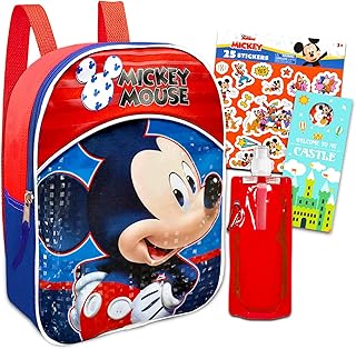 Mickey Mouse Mini Backpack for Toddler - Bundle with 11" Mickey Preschool Backpack, Water Pouch, Stickers, More | Mickey Mouse Small Backpack for Boys
