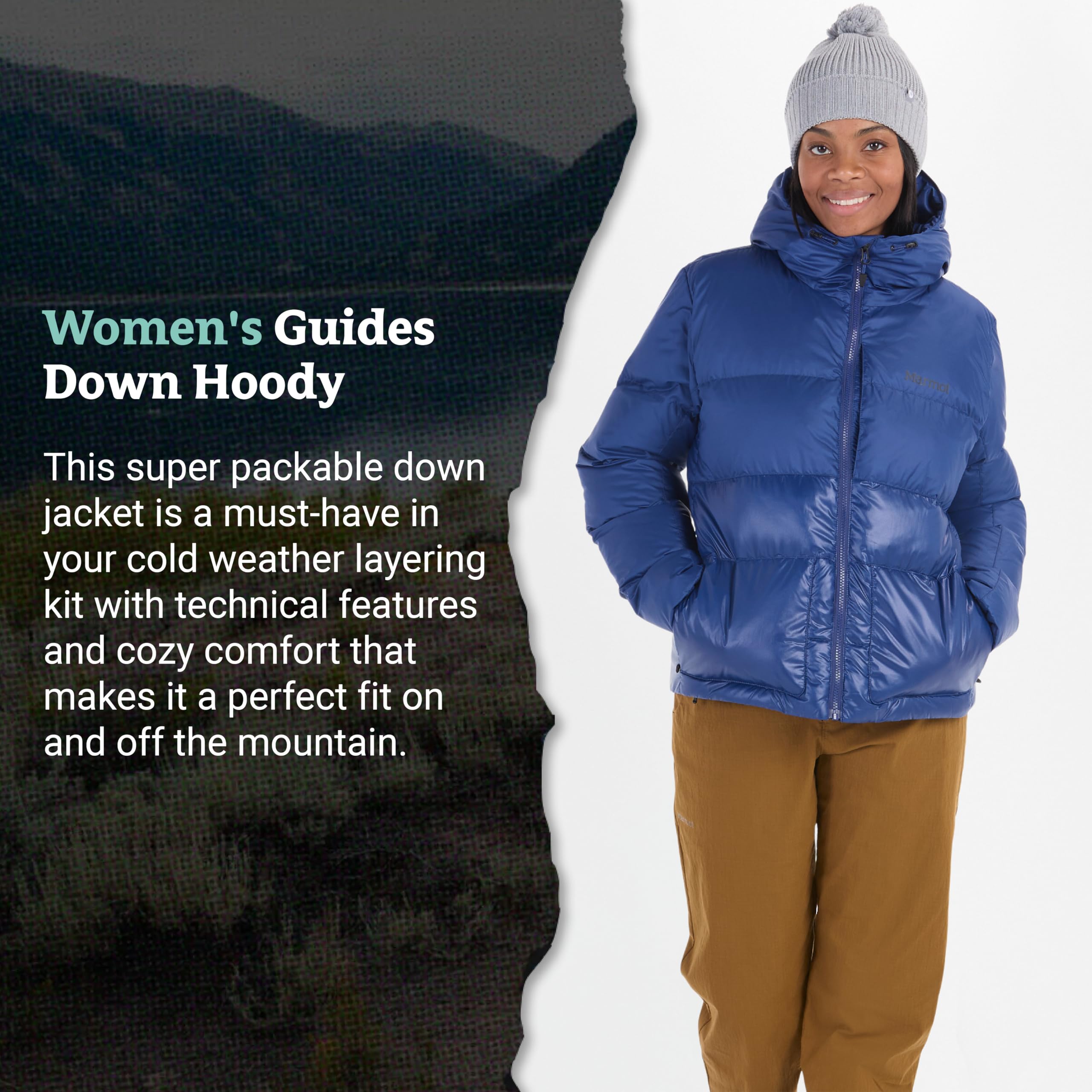 Marmot Damska bluza z kapturem Guides Down, lekka kurtka puchowa