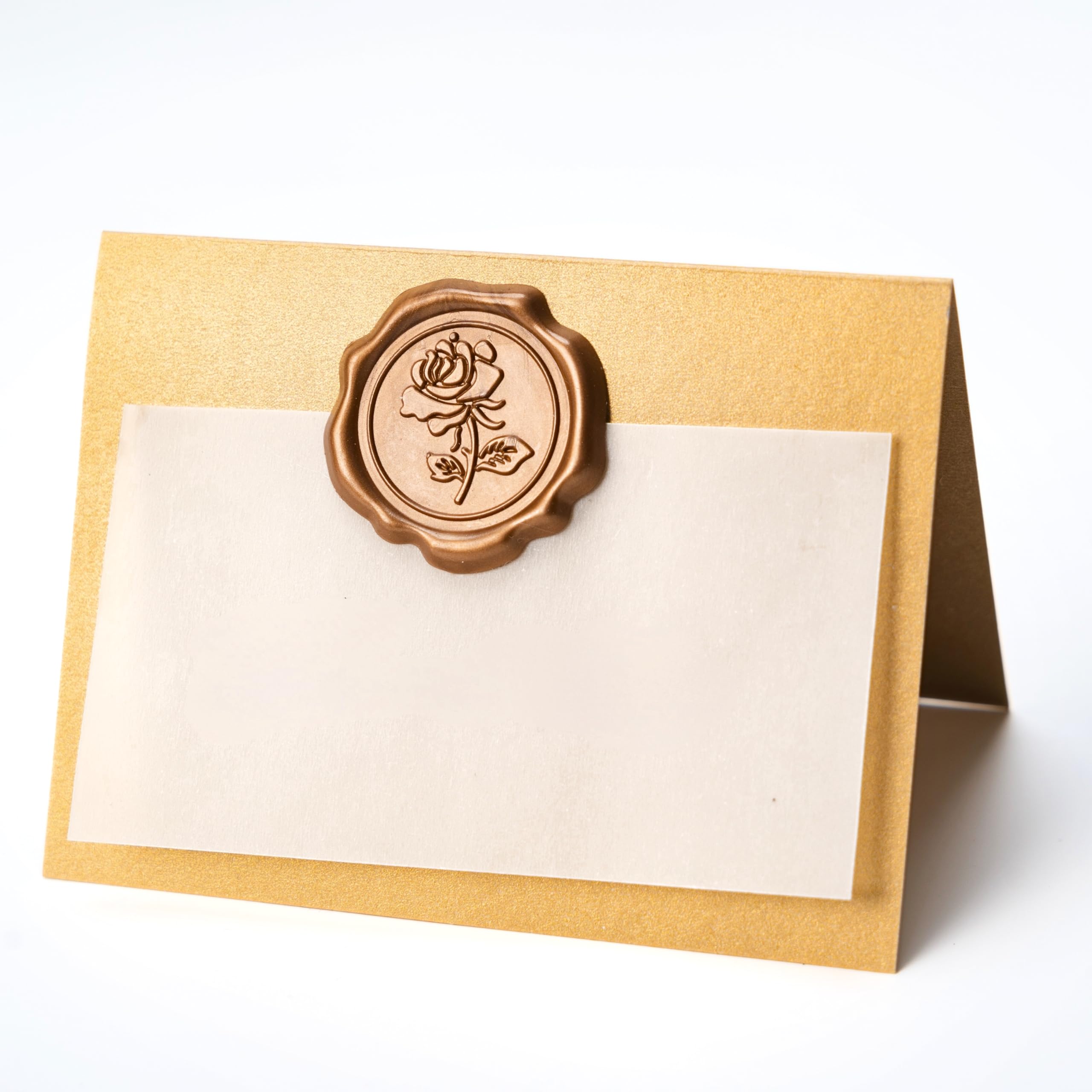 Parvigo 25 Pack Gold Name Cards for Table Setting, Place Cards with Bronze Rose Wax Seal Sticker for Wedding, Gold Table Tent Card Stock Handmade Decor for Party, Dinner, Home