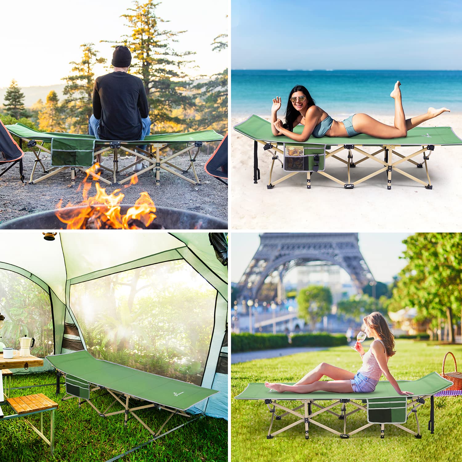 Sportneer Lit de Camping Extra Large de 188 x 71,1 cm pour Adultes avec Poche latérale, Support de lit de pêche de 204,1 kg, Lits de Camping pour l'extérieur, Voyage, lit de Camp Pliable pour
