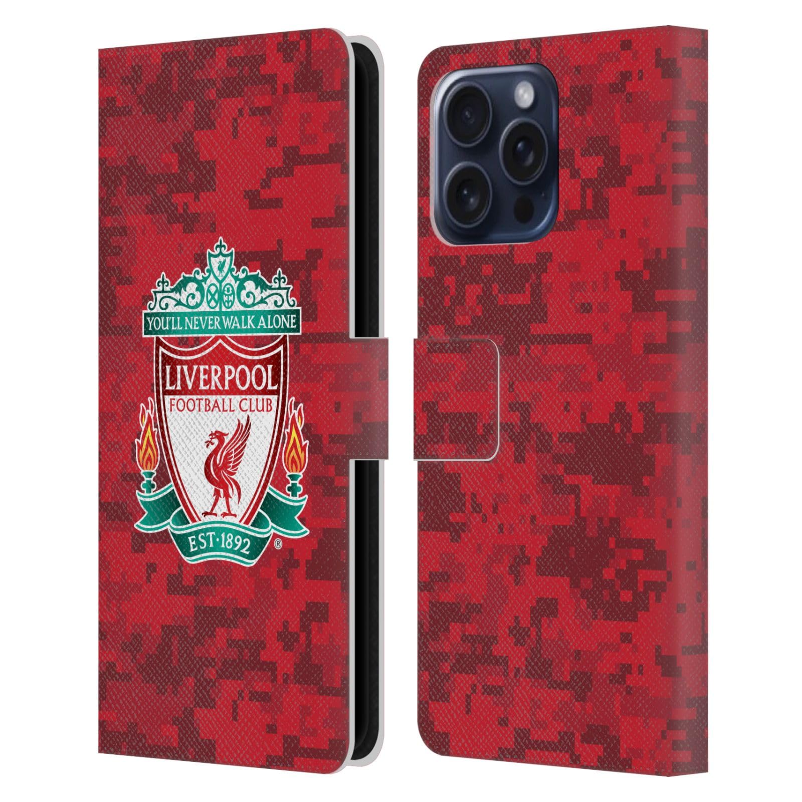 Head Case Designs Officially Licensed Liverpool Football Club Home Red Crest Digital Camouflage Leather Book Wallet Case Cover Compatible With Apple iPhone 16 Pro Max
