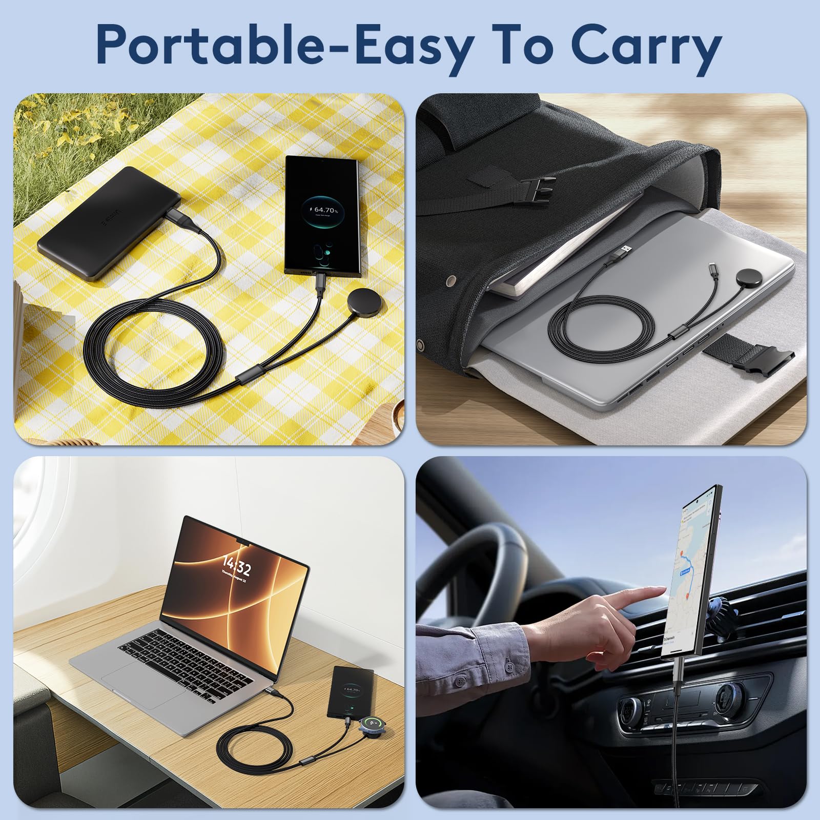 cugunu Câble de charge USB A/C vers Galaxy Watch/USB C multiple portable, 2 en 2 pour voiture, cordon de charge rapide sans fil, compatible avec Samsung Watch 8/7/6/5/4/3/téléphone Android
