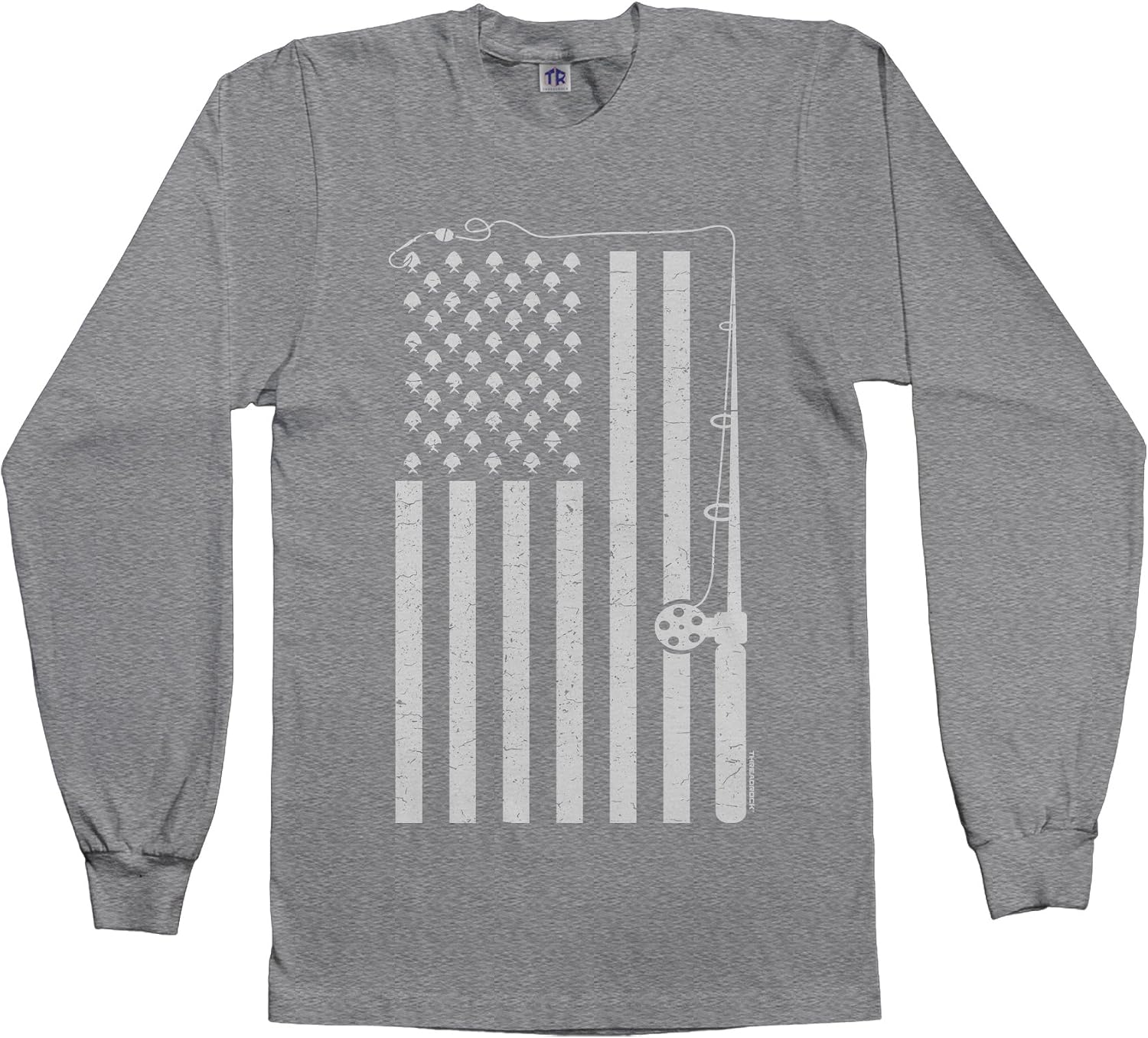 Threadrock Men's Fishing American Flag Long Sleeve T-Shirt