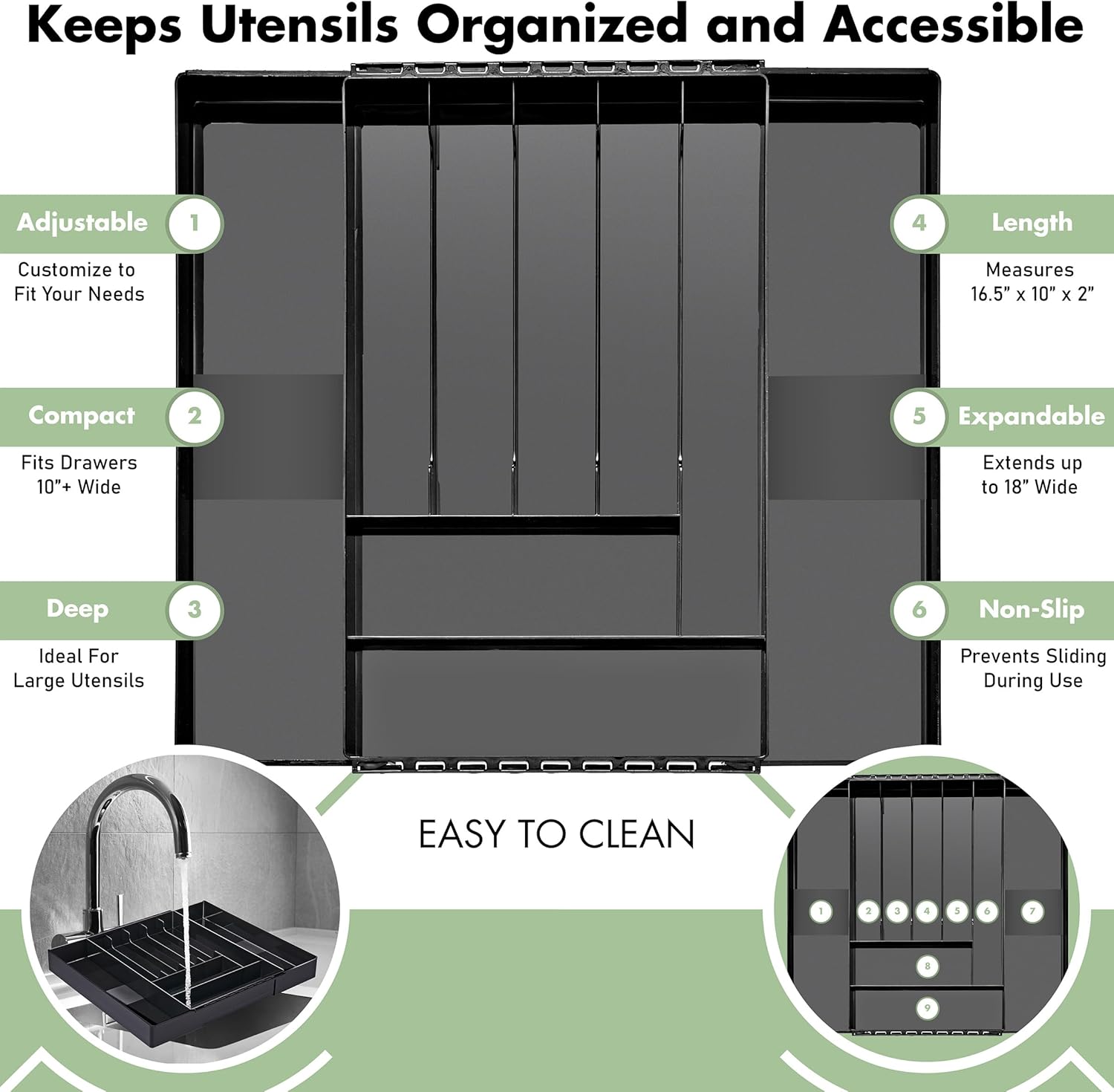 Sorbus Silverware Organizer – Expandable Kitchen Drawer Organizer, Adjustable Utensil Organizer, Cutlery Tray for Forks, Knives, Spoons – Multipurpose Flatware and Kitchen Storage Solution