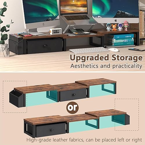 Miniatura 3 de LANDVOI Soporte de monitor doble resistente, con capacidad para 2 pantallas de hasta 27 pulgadas, elevador de monitor de longitud y ángulo