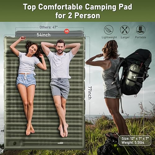 Miniatura 2 de Elegear Colchoneta de dormir doble para campamento, 4.7 pulgadas, ultra gruesa, para 2 personas con almohada con bomba de pie integrada, alfombrilla