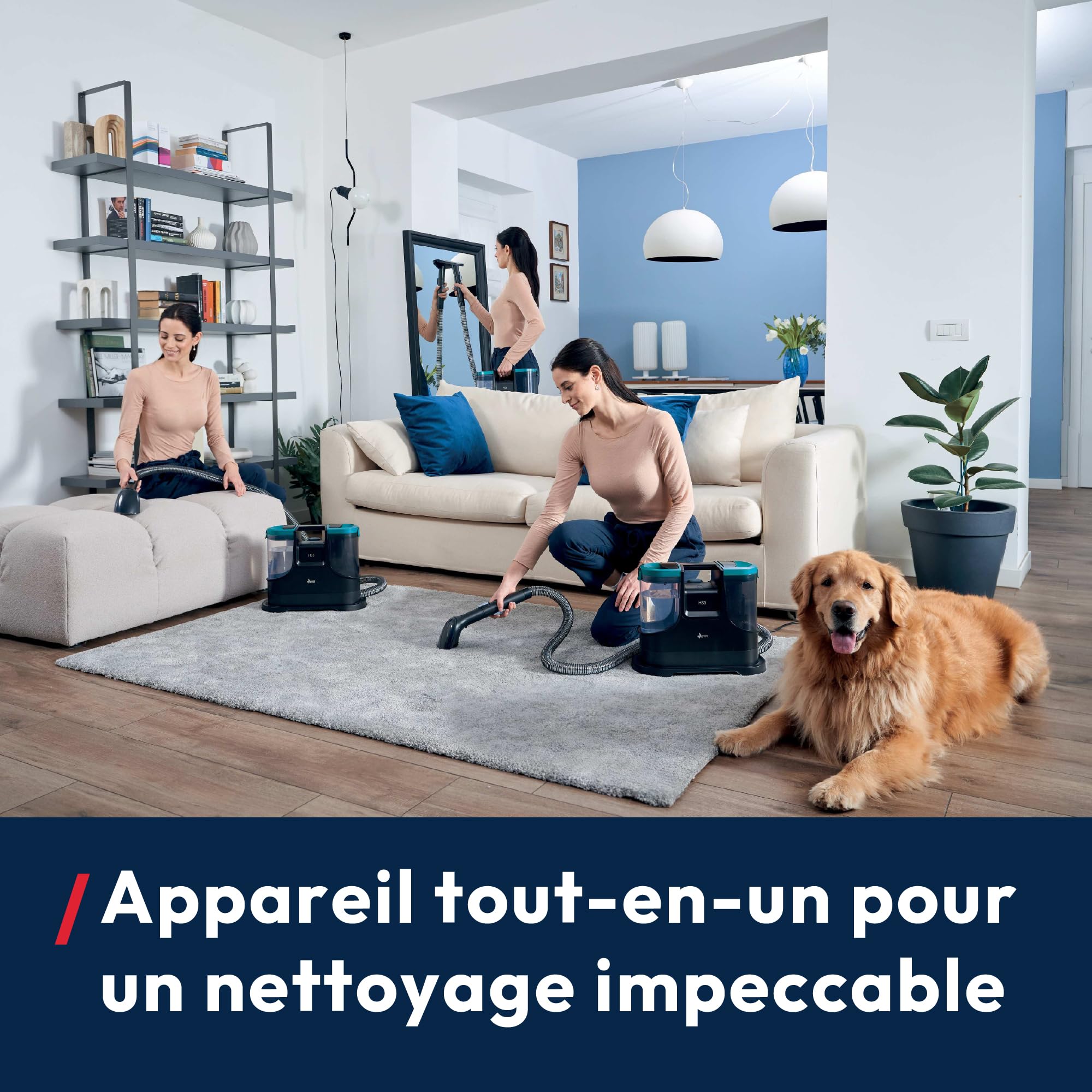 Hoover Nettoyeur Détacheur Shampouineuse Compact HS5, Puissant 400W, lave Tapis, Moquette, Canapé, Tissus, Sièges Voiture,Accessoire spécial Vitres, Double Réservoir, Idéal Animaux, HS5Z00