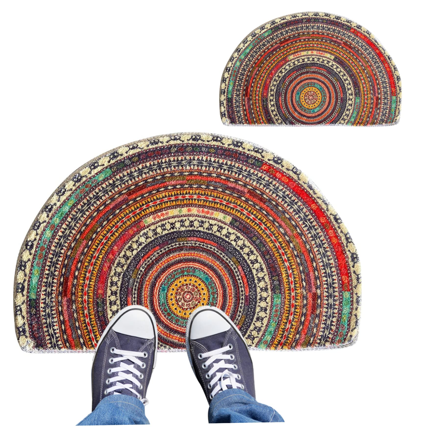 Tapis de porte d'entrée demi-rond bohème anti-saleté extérieur 2pcs