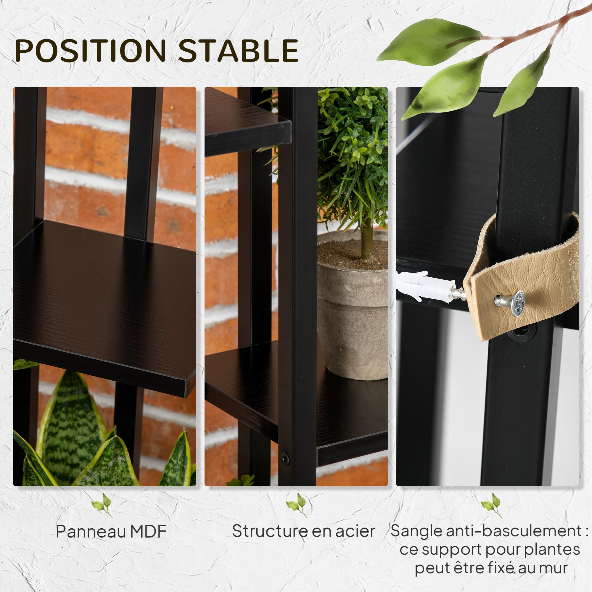 Outsunny Étagère à Fleurs en Acier 5 Niveaux, Intérieur et Extérieur, Support de Plantes, Étagère à Plantes pour Jardin, Balcon, Salon, Chambre, 40 x 22 x 113 cm, Noir