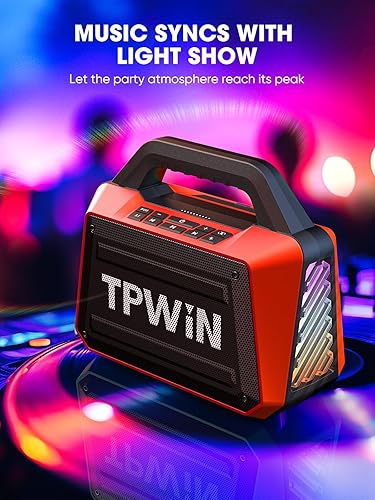 Miniatura 5 de Altavoces Bluetooth portátiles, altavoz inalámbrico de 80 W de pico, altavoz fuerte con luz, graves fuertes, BT 5.3, TWS, IPX6 impermeable, tiempo