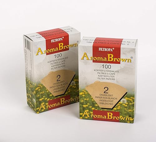Filtropa 8720 AromaBrown - Cono de café desechable sin blanquear, filtro número 2, prepara de 2 a 6 tazas, caja de 100, N 2 UNB, juego de 2, uno,