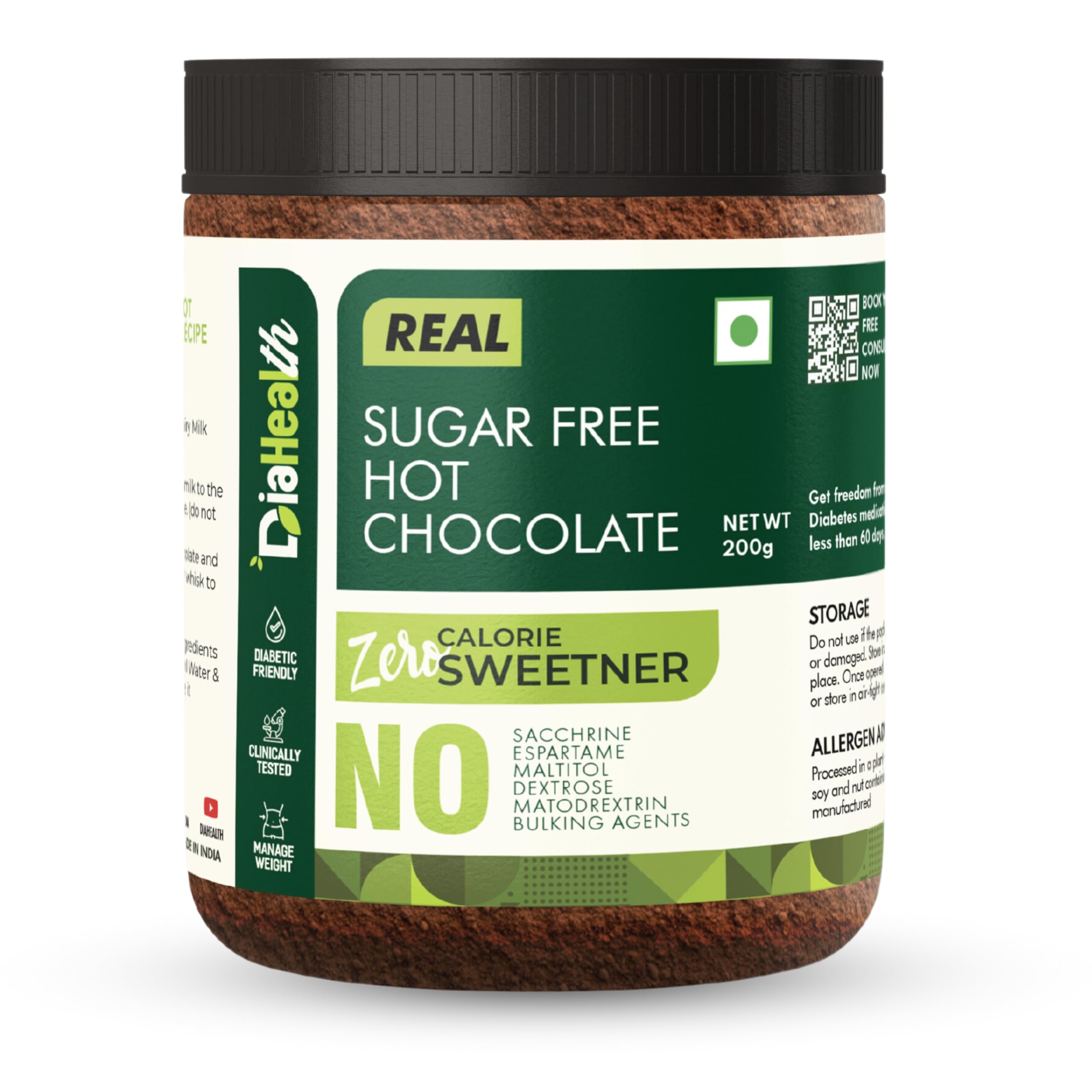 Diahealth Diabetic Care Hot-Chocolate, 200 Gms, 1 Pack, Low Glycemix Index () & High Protein/Serv, Taste Just Like, Ultra Low Carb, Pre-Biotic High Fibre, For Diabetics And Weight Loss-image-12