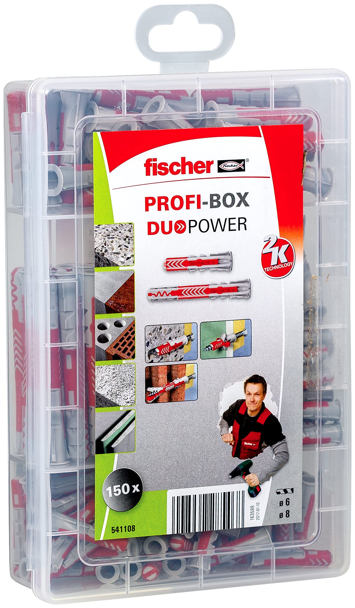 fischer 541108 PROFIbox DUOPOWER Taco Assortment Box, red and Grey, Sin tornillo