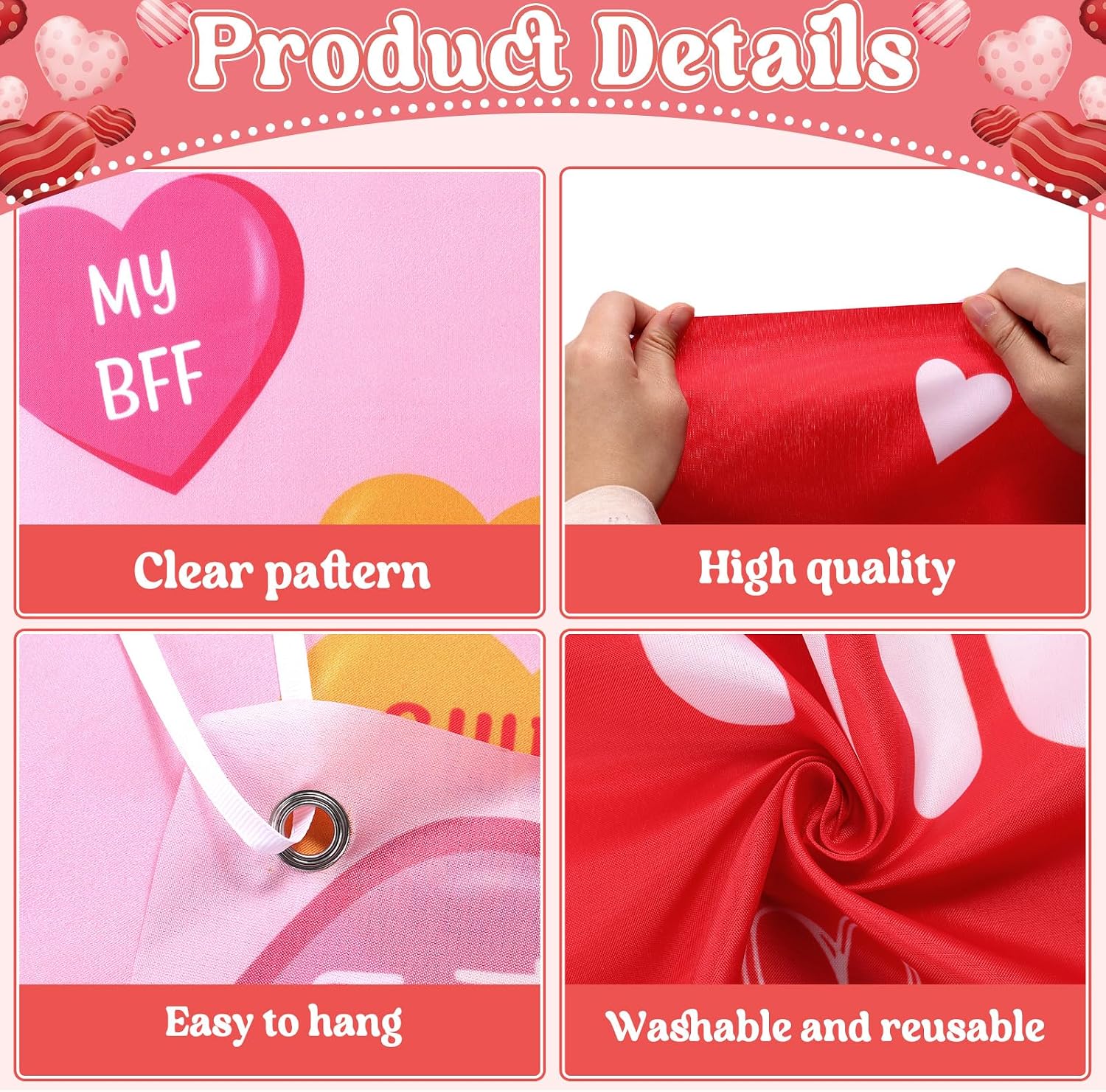 Valentine's Day Candy Heart Photo Prop Selfie Frame Valentine's Day Party Decoration Sweet Candy Conversation Hearts Hanging Banner Backdrop Photo Booth Frame for Wedding Romantic Party Supplies