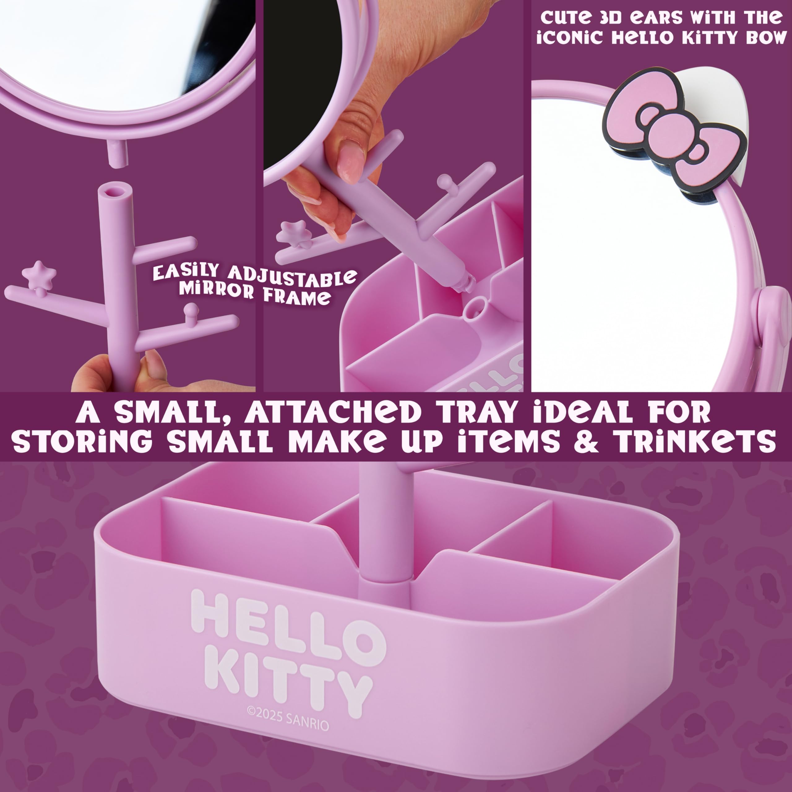 Get Trend Hello Kitty Sanrio Espejo Tocador Maquillaje Niña con Bandeja Joyas y Soporte Accesorios, Espejo Redondo Decorativo con Orejas 3D, Regalo Original (Rosa Hello Kitty)