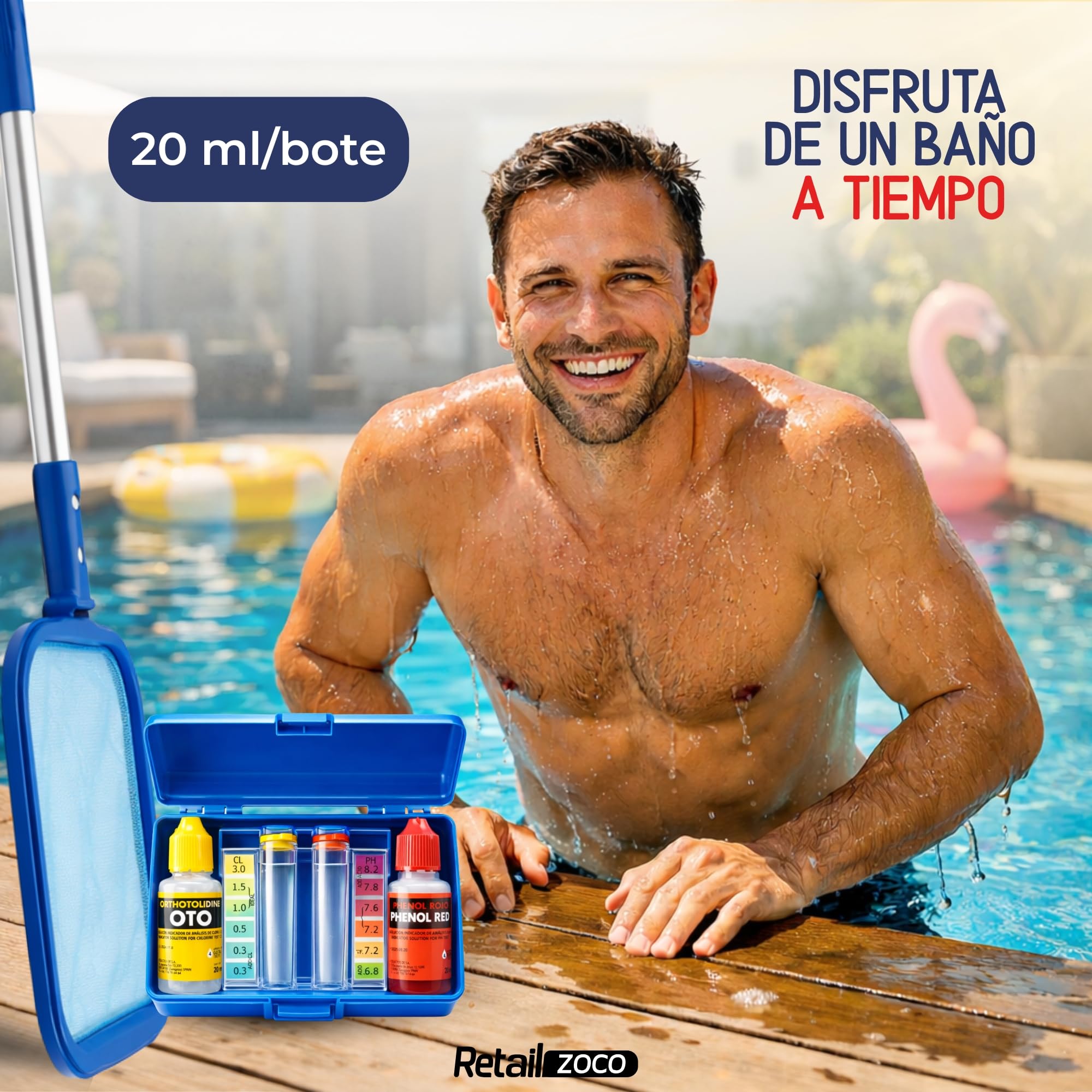 Test Kit Cloro y pH, Medidor del Cloro y PH del Agua de la Piscina, Accesorios Piscina Básico, Apto para cualquier tipo de agua, Contiene Phenol y OTO en gotas — view 5