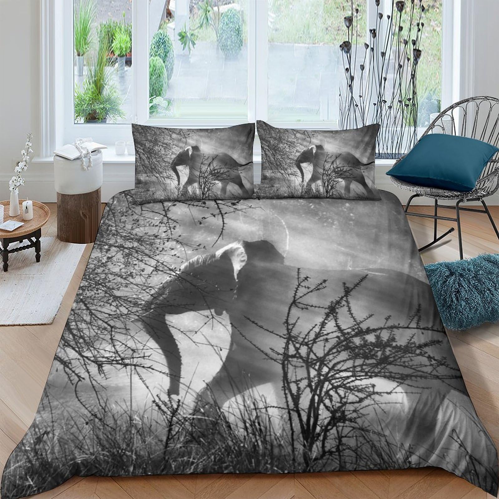 Ctjqhvkz Style-6 3D Printed Elephant Forest Fitted Sheet Microfiber Soft Black White Jungle Bed Cover For Bedroom Guest Room Decor Single（135X200cm）