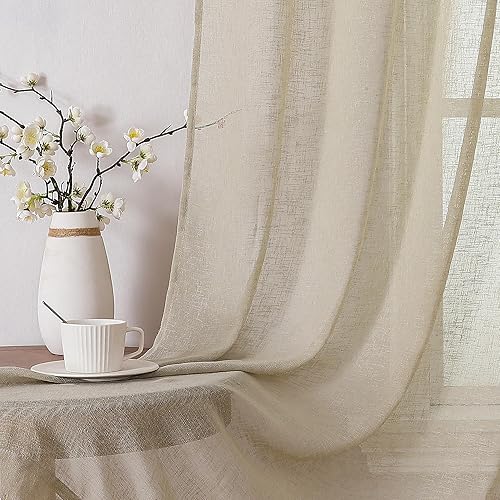 Miniatura 6 de Chyhomenyc Dianna - Cortinas transparentes de lino sintético de 84 pulgadas de largo, 2 paneles, con textura de flameado para filtrado de luz,