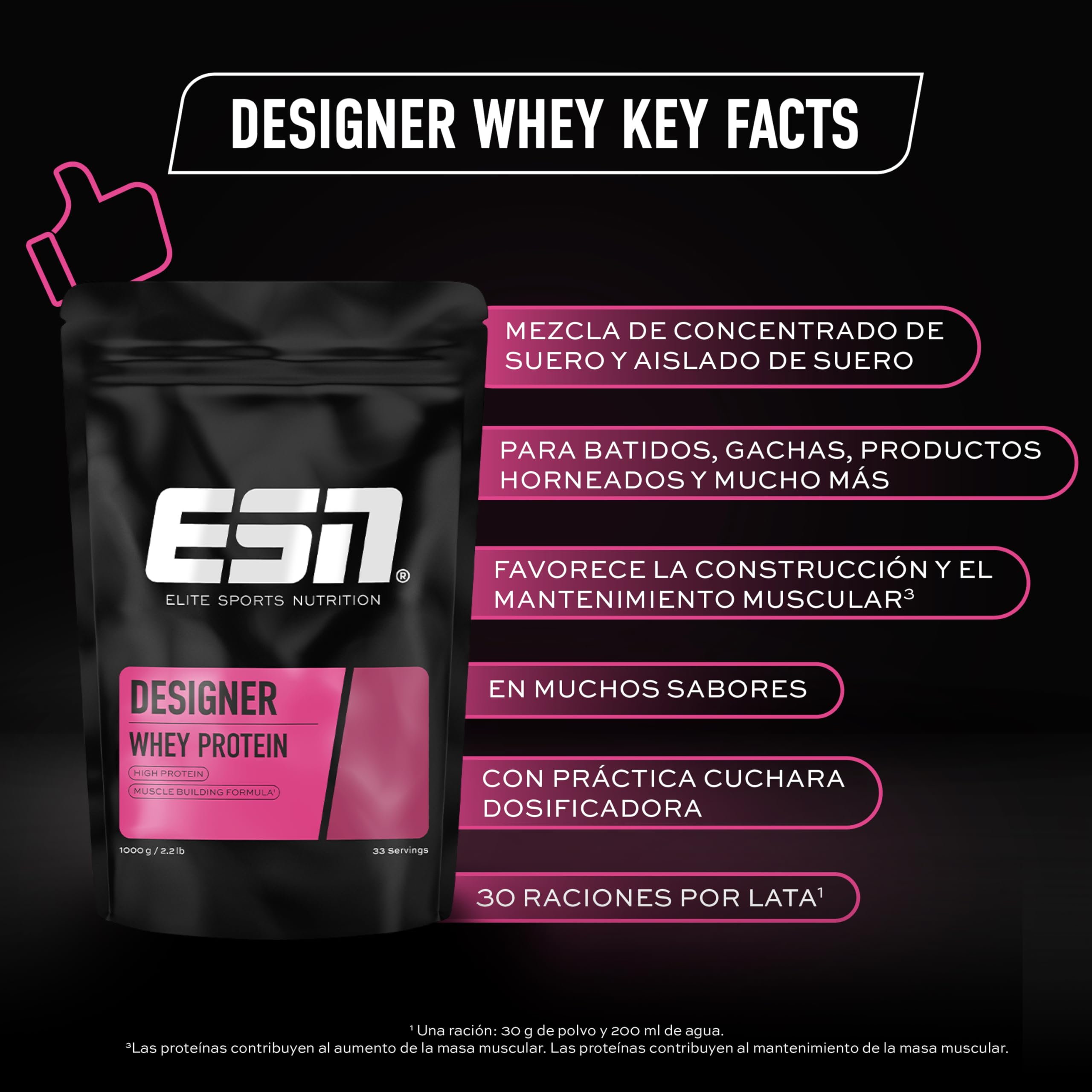 ESN Designer Whey Protein, Vainilla, 1 kg, Proteína de Suero de Leche en Polvo