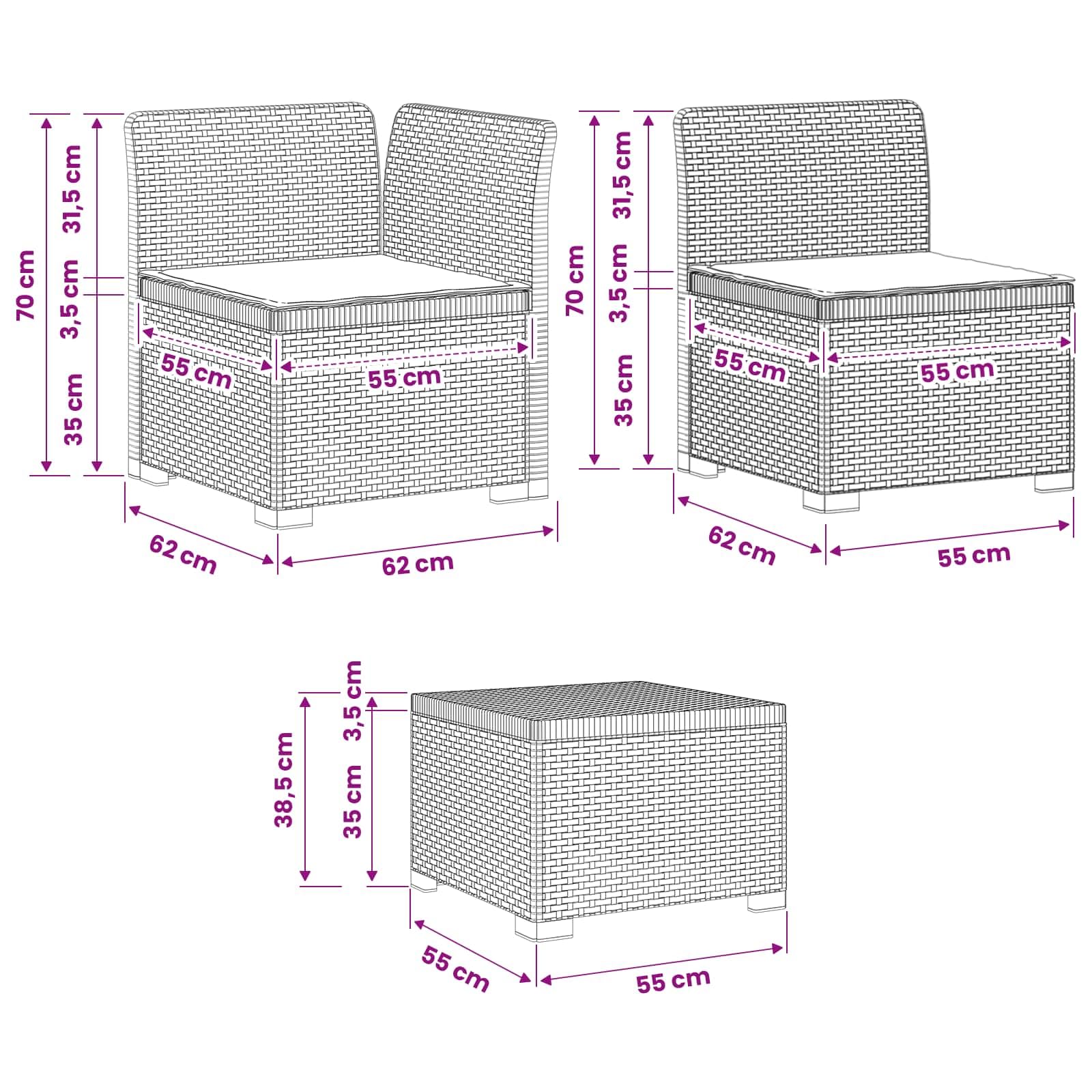 4-osobowa sofa ogrodowa z poduszkami, polipropylen, brązowa, wygląd rattanu, odporna na warunki atmosferyczne, modułowa, możliwość rozszerzenia, na taras, balkon, do relaksu i relaksu na