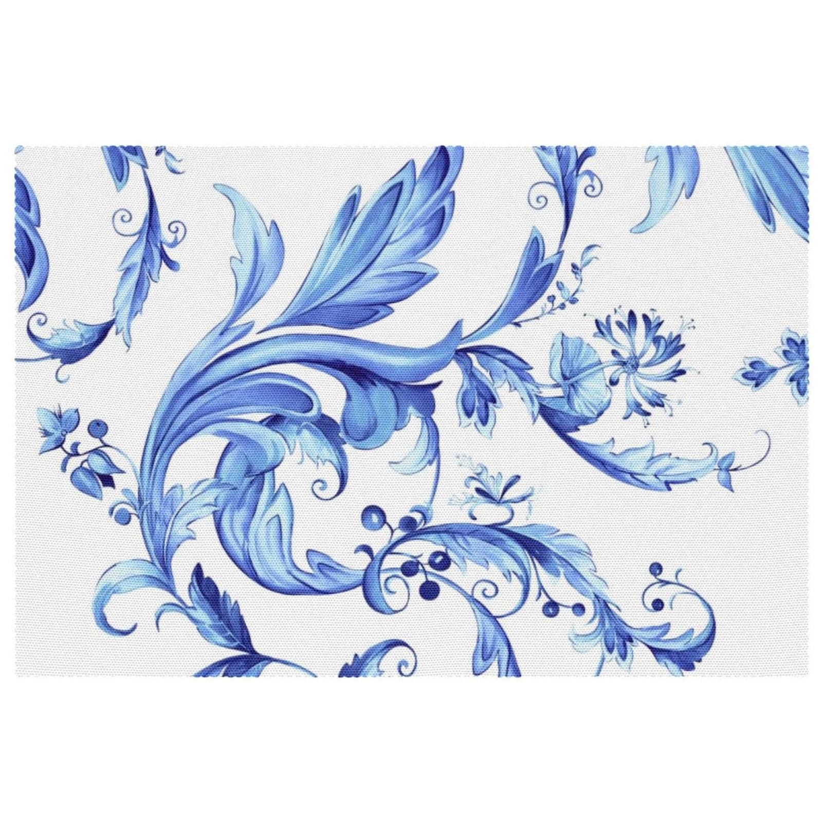 Sets de table en tissu Oxford haut de gamme lavable décoration baroque bleu
