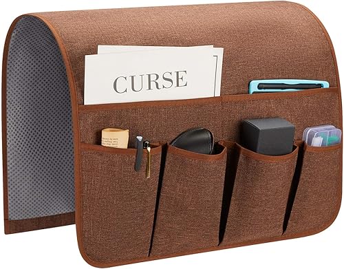 Miniatura 58 de Organizador de reposabrazos para sofá, soporte de control remoto para sofá reclinable, organizador de silla con 5 bolsillos para revista, tableta