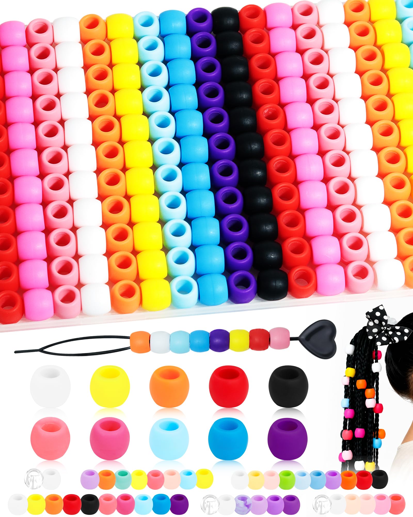 FIVEIZERO 230PCS 12x14mm Silicone Hair Beads, 10 Colors Large Hole Beads