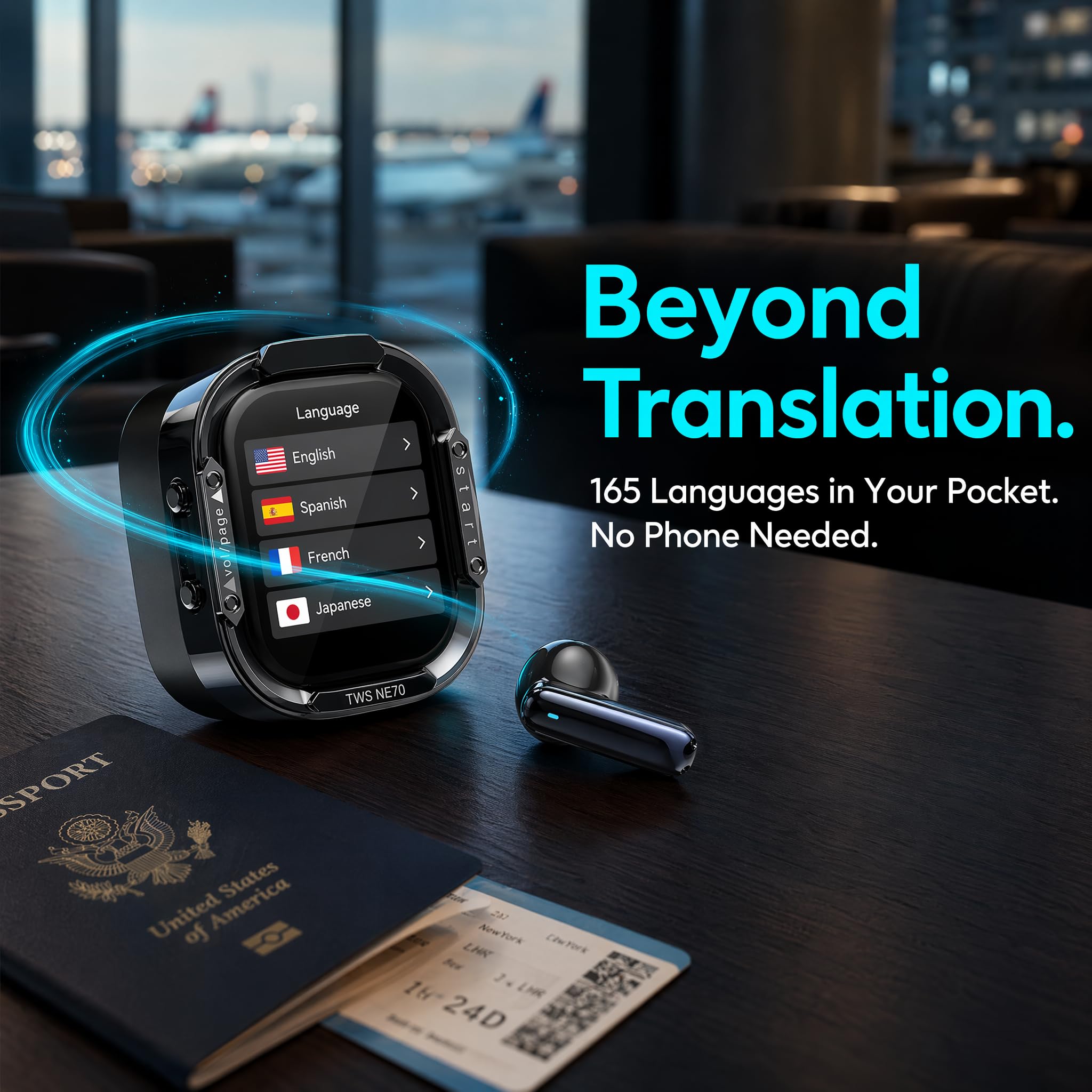 Auriculares de traducción de IA en tiempo real, nuevos auriculares NE70 traductor de idiomas 2026 con pantalla táctil, Audifonos Traductores Inglés Español, dispositivo de traducción Bluetooth