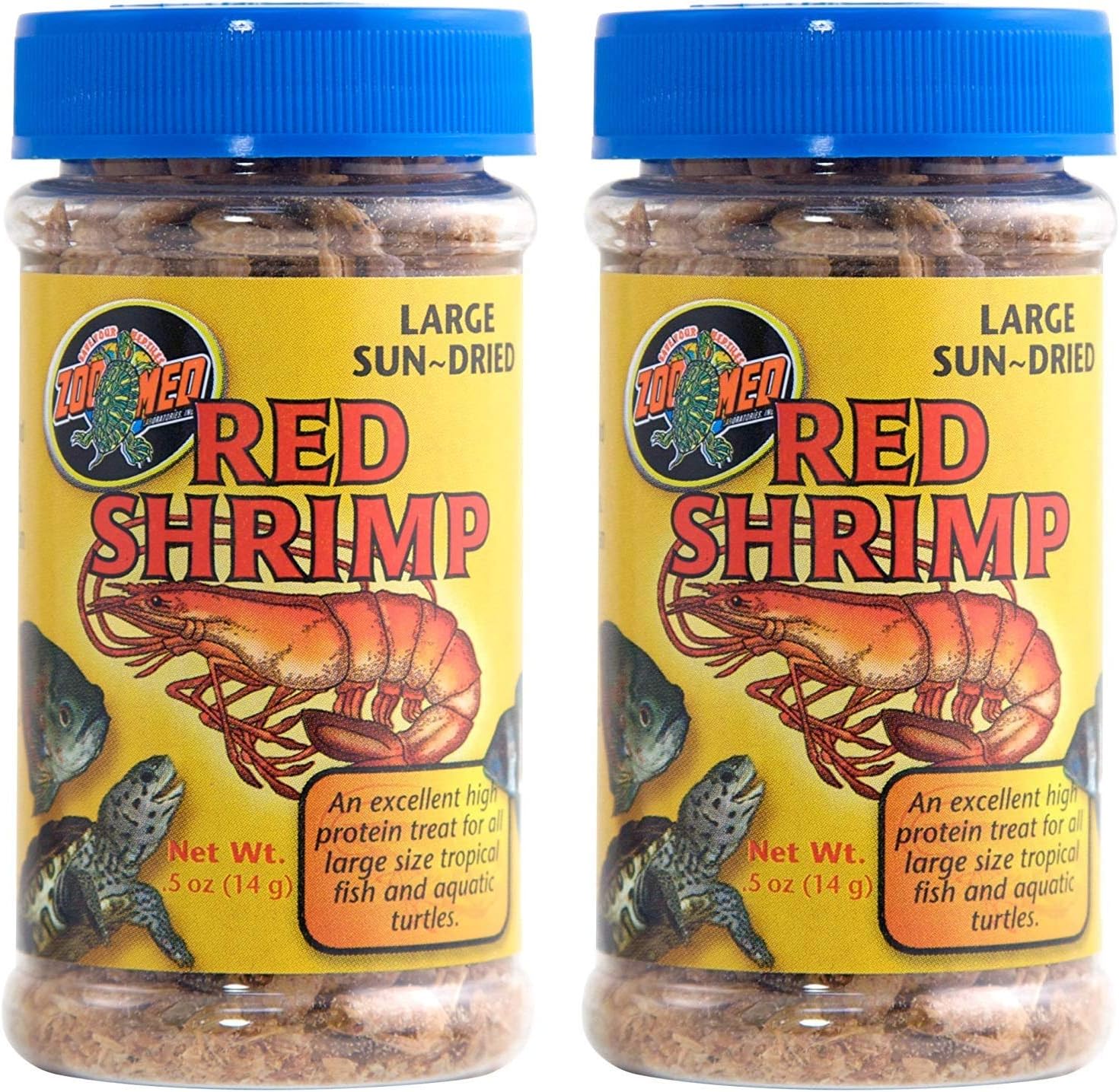 2 Pack of Large Sun-Dried Red Shrimp, 0.5 Ounces Each, Treat for Large Tropical Fish and Aquatic Turtles