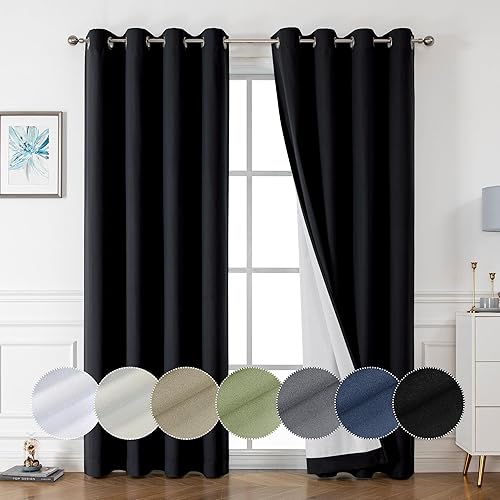 OWENIE Maya - Juego de 2 paneles de cortinas 100% opacas de 84 pulgadas de largo, con aislamiento térmico grueso y sólido, ojales de ahorro de