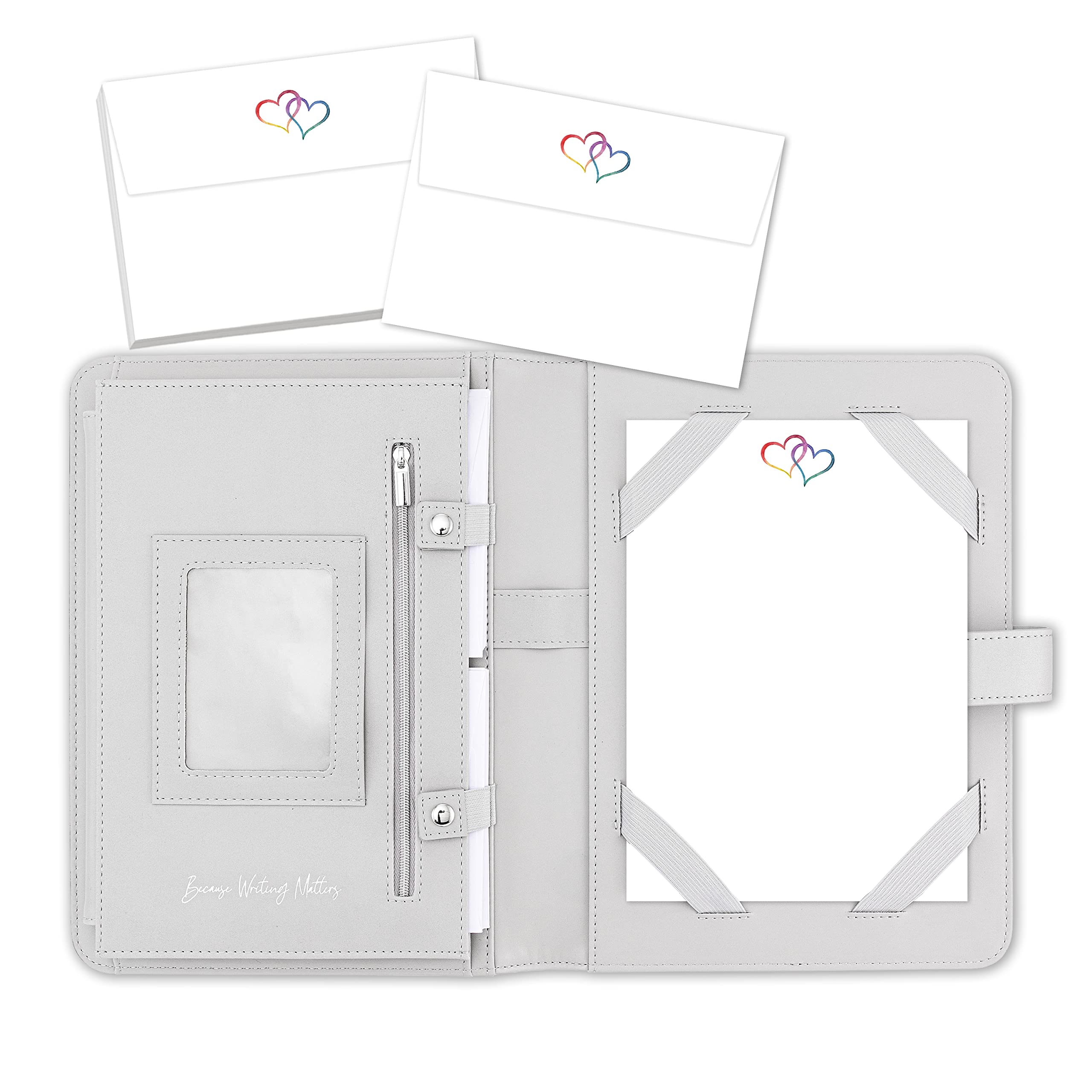 Me Loovely Rainbow Love Hearts Letter Writing Paper and Envelopes A5 Size Papers Gift Set Heart Design Stationery Supplies | (20 Letters & 20 Envelopes with Grey Organiser) โ image 1