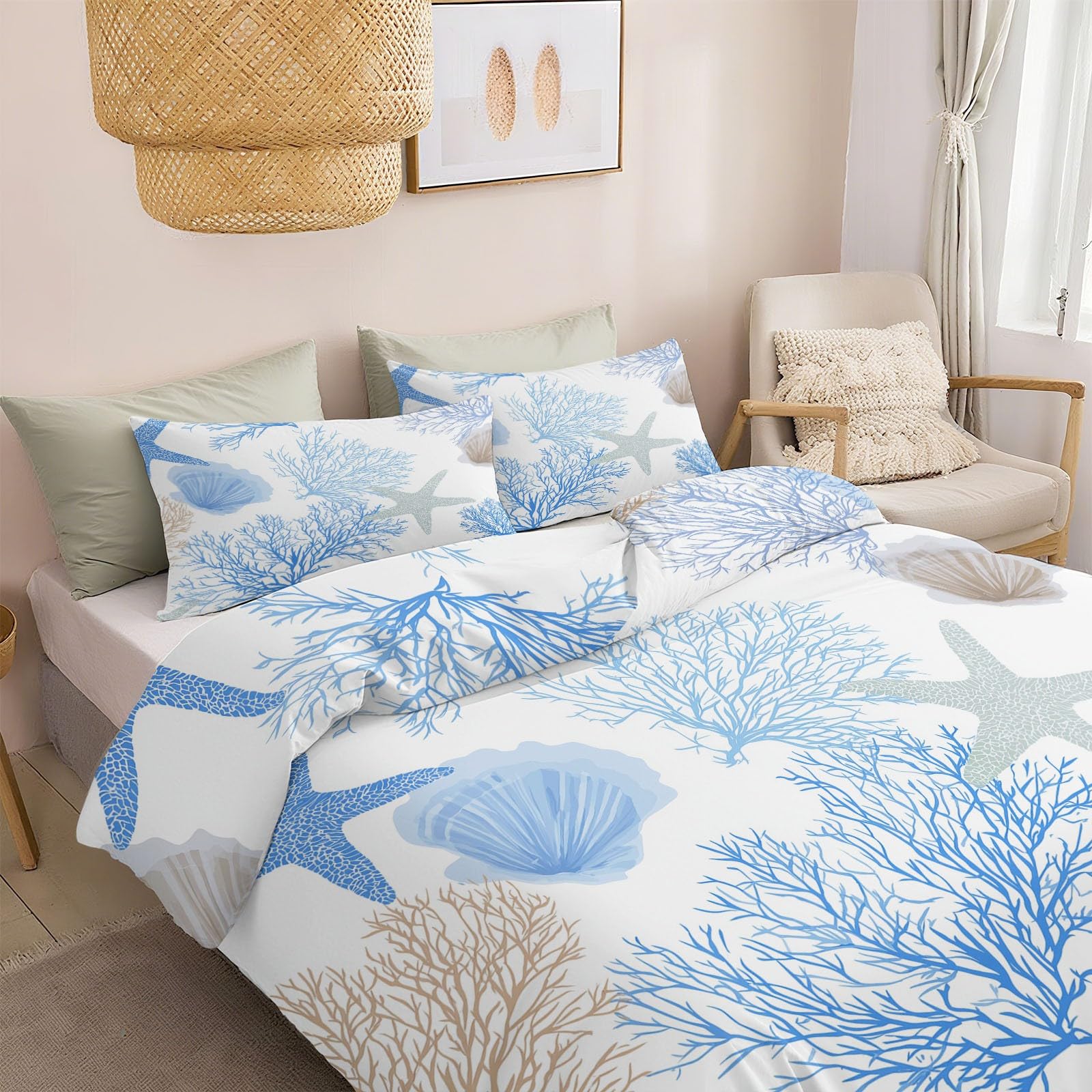Housse de couette algues et étoiles de mer pour chambre double lumineuse